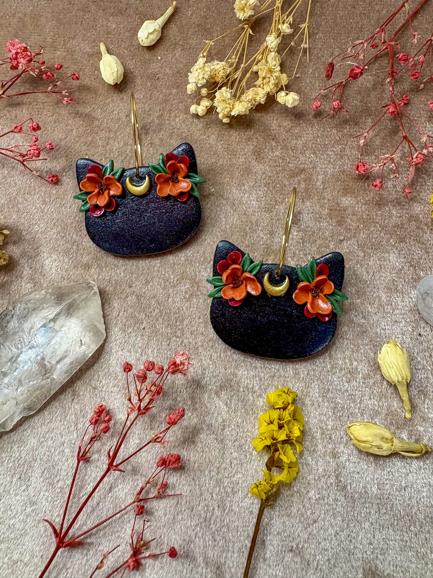 Floral Crown Cat Earrings