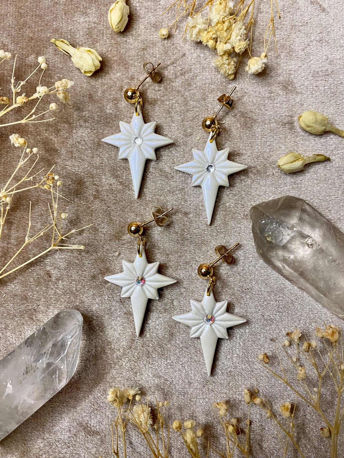 polymer clay and resin star dangle earrings