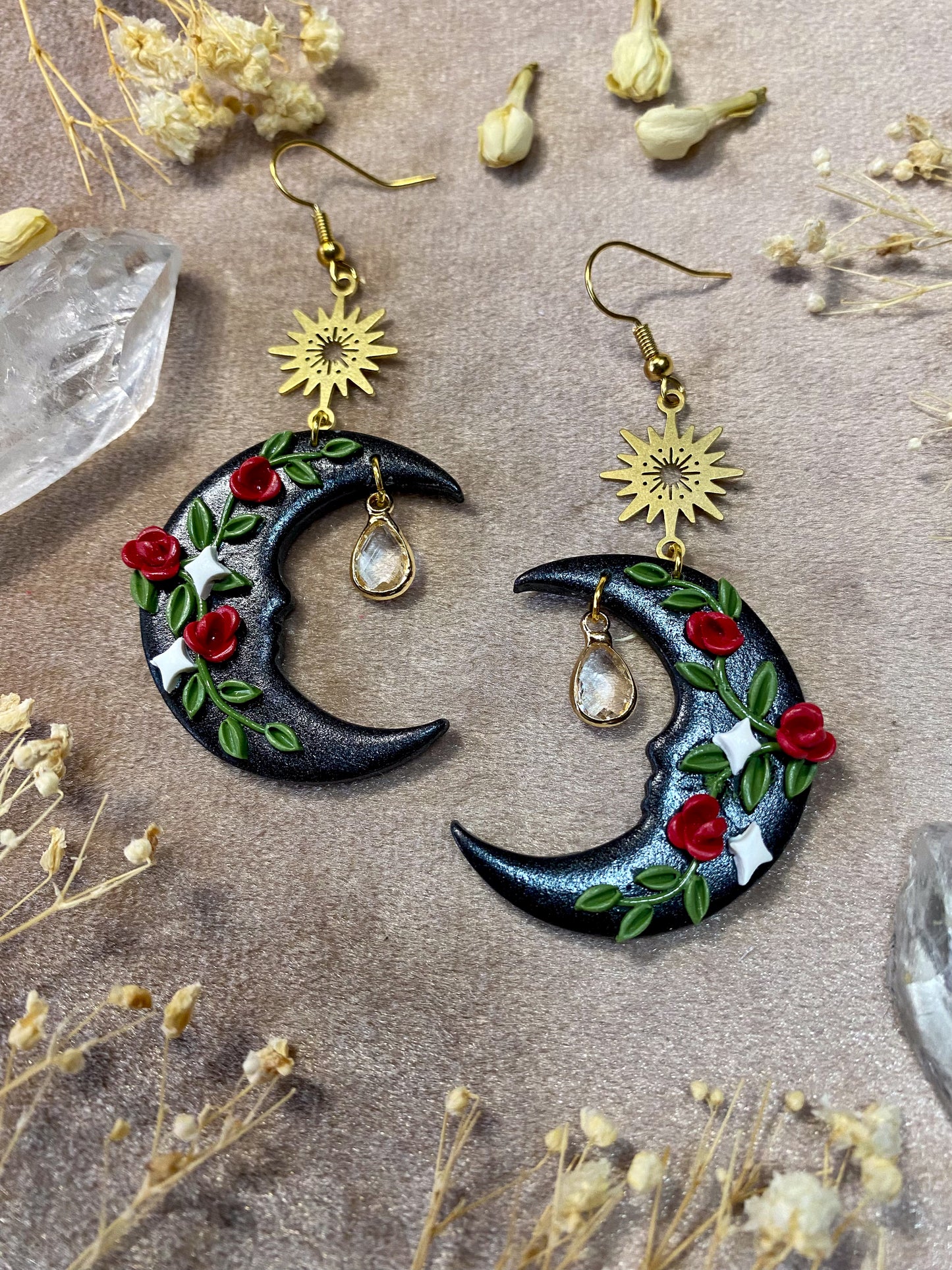 Rose Moon Face Earrings