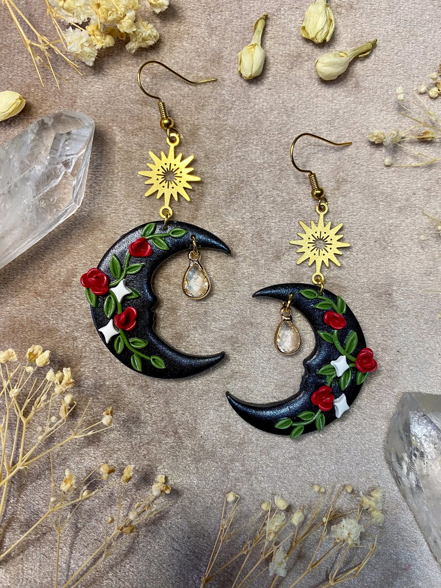 Rose Moon Face Earrings
