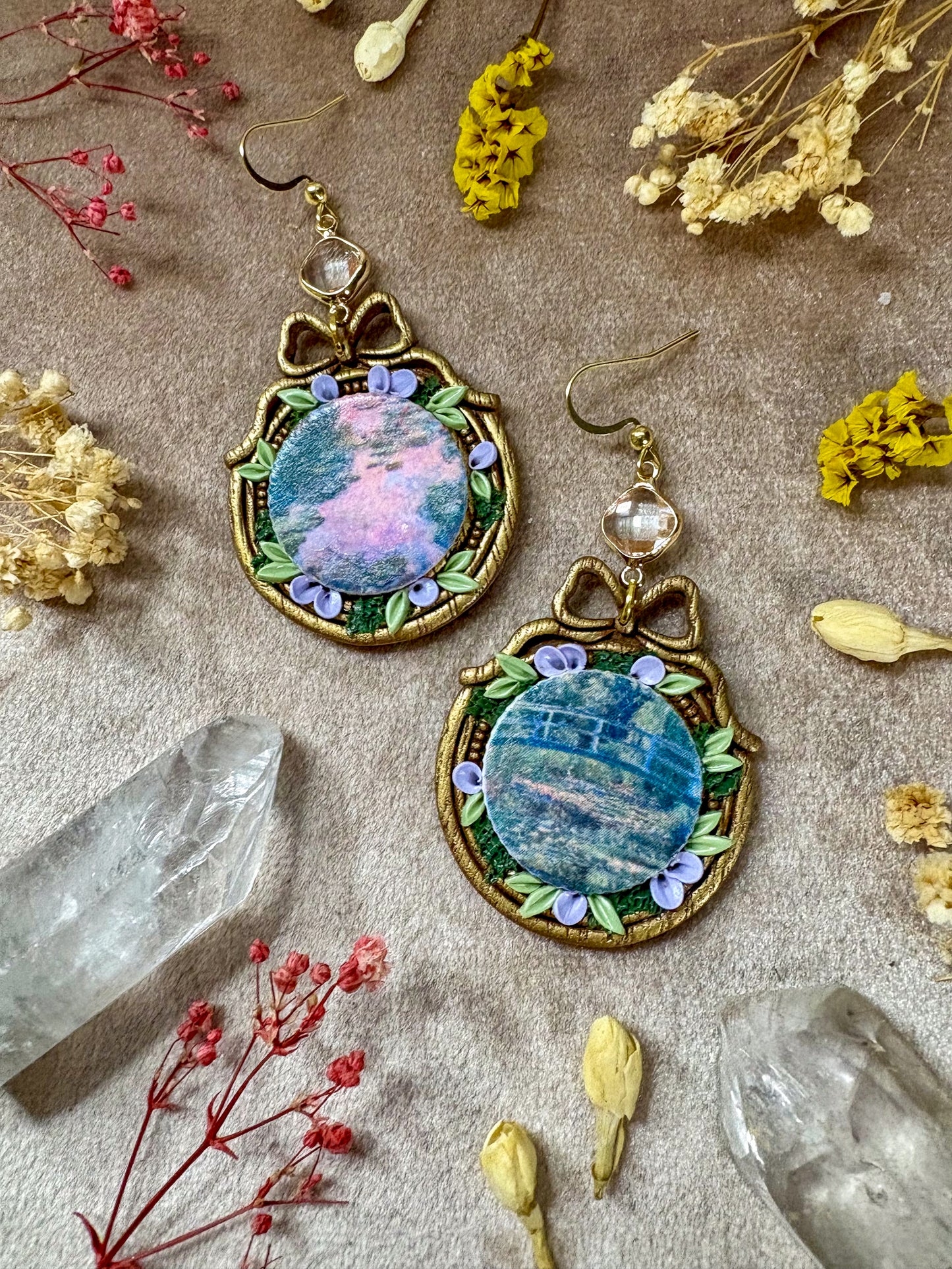 Monet's Water Lilies and Japanese Bridge Art Earrings