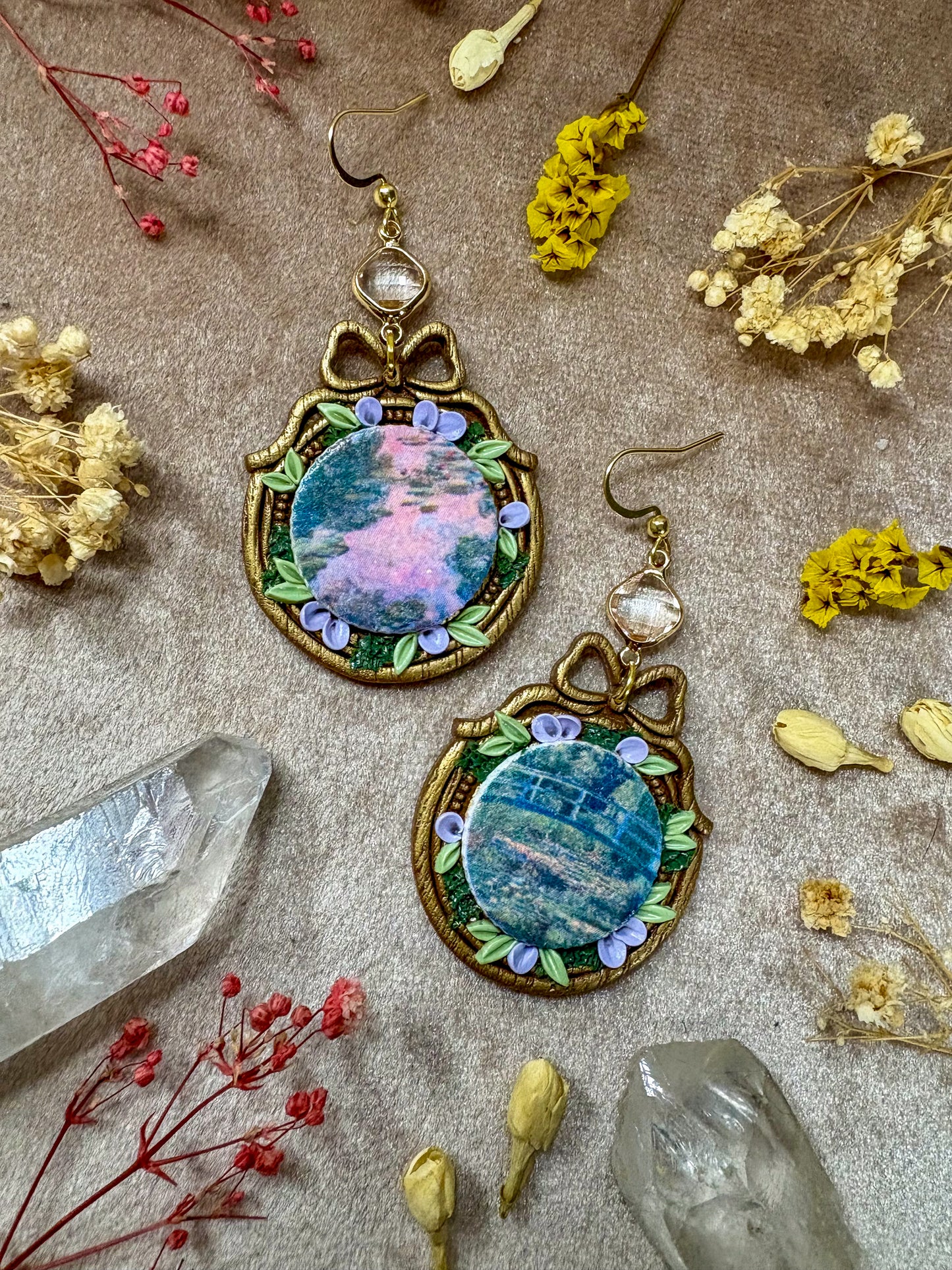 Monet's Water Lilies and Japanese Bridge Art Earrings