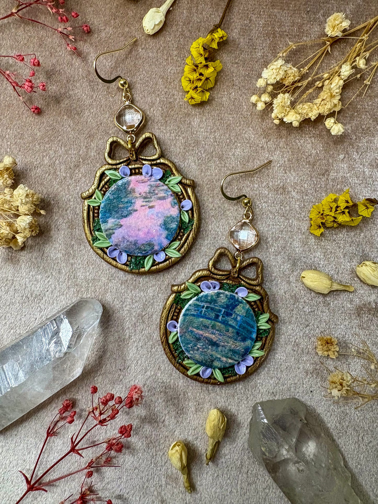 Monet's Water Lilies and Japanese Bridge Art Earrings