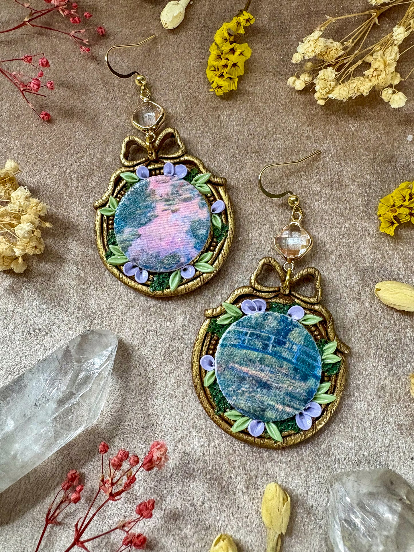 Monet's Water Lilies and Japanese Bridge Art Earrings