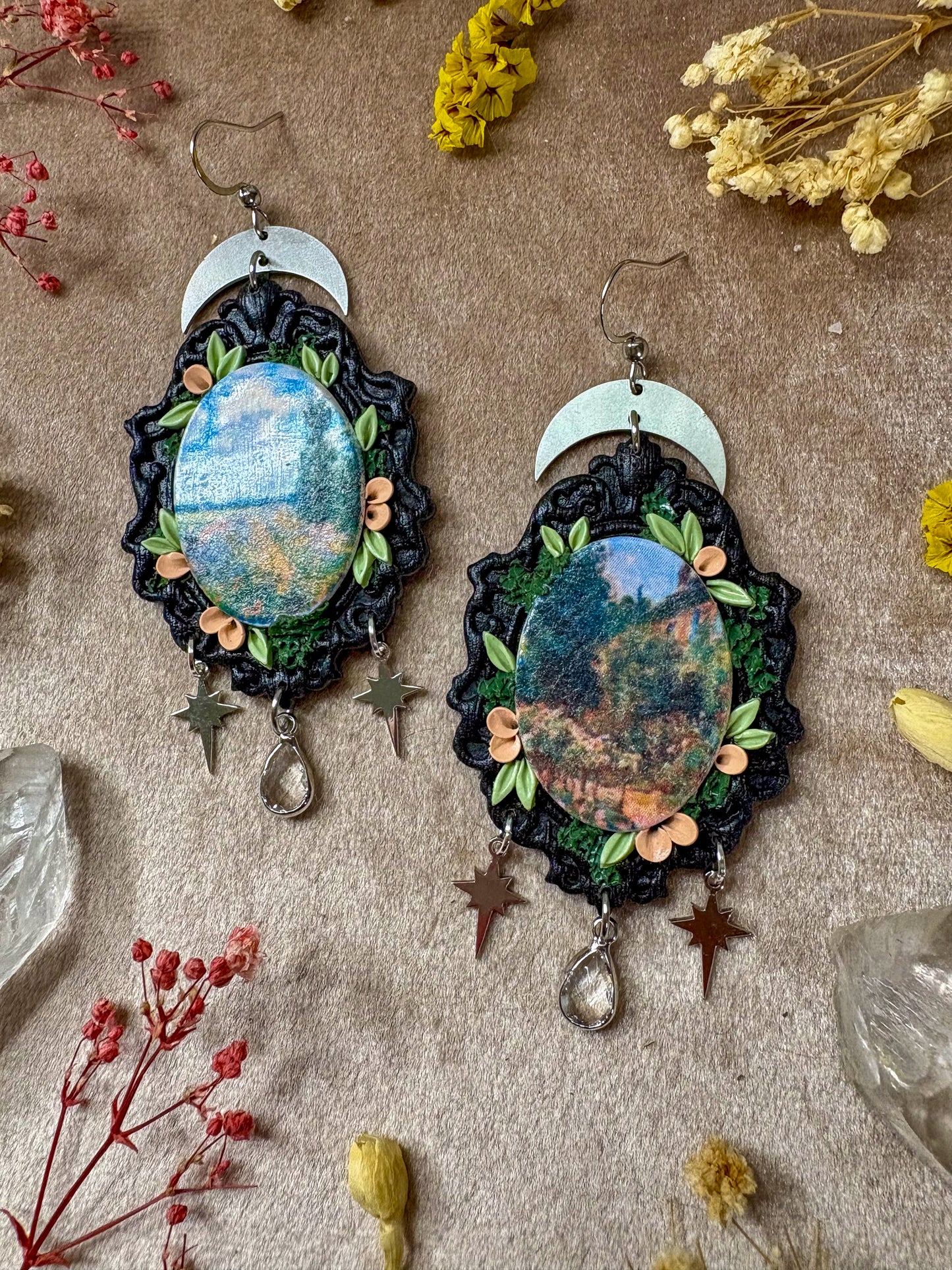 Monet's "Field of Poppies" and "Artist House at Giverny" Painting Earrings