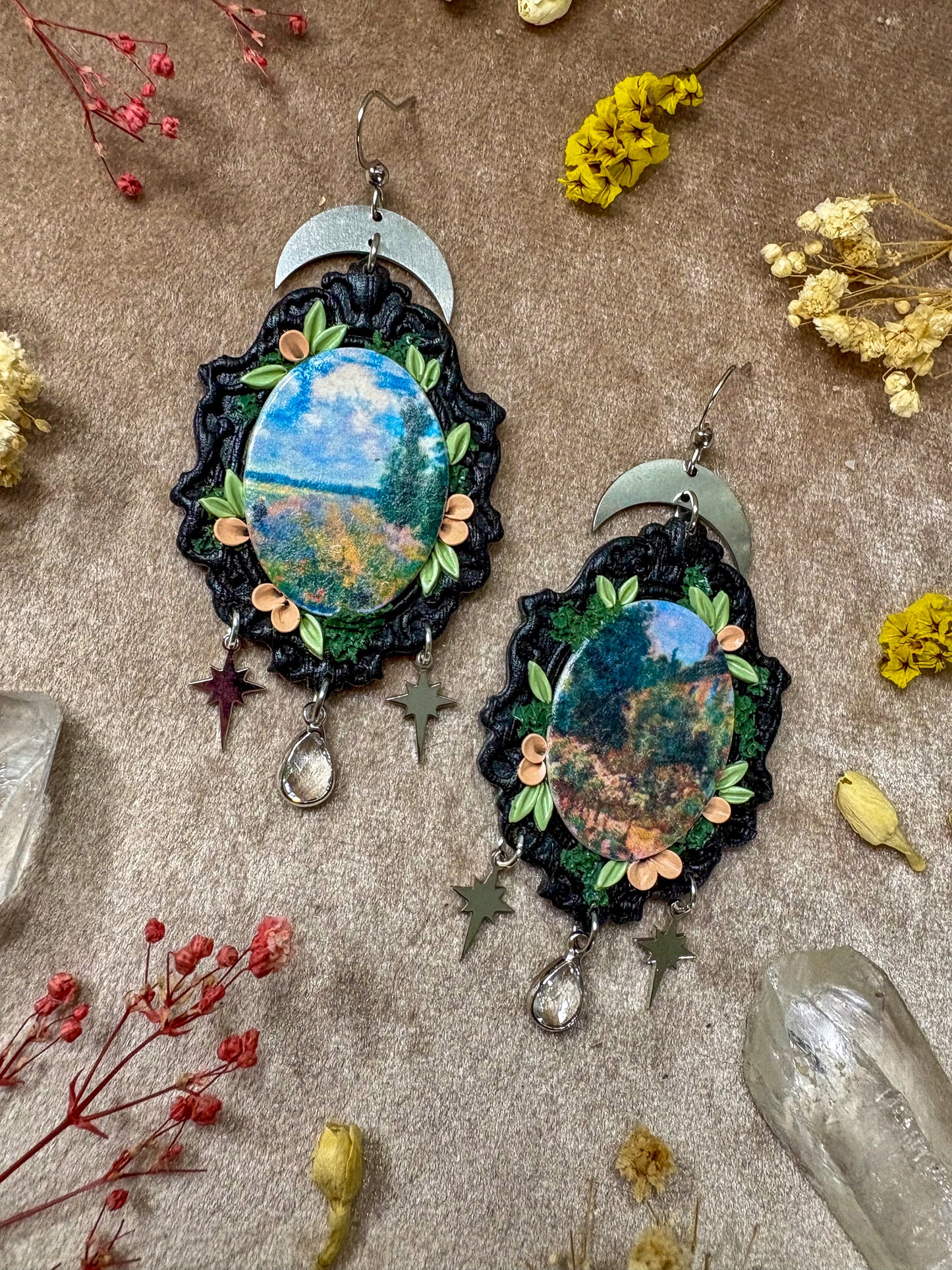 Monet's "Field of Poppies" and "Artist House at Giverny" Painting Earrings