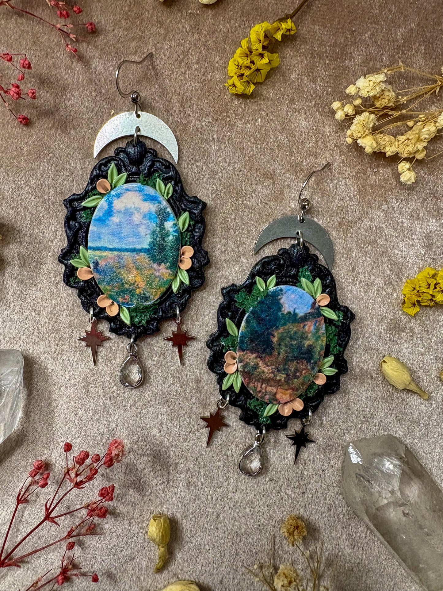 Monet's "Field of Poppies" and "Artist House at Giverny" Painting Earrings