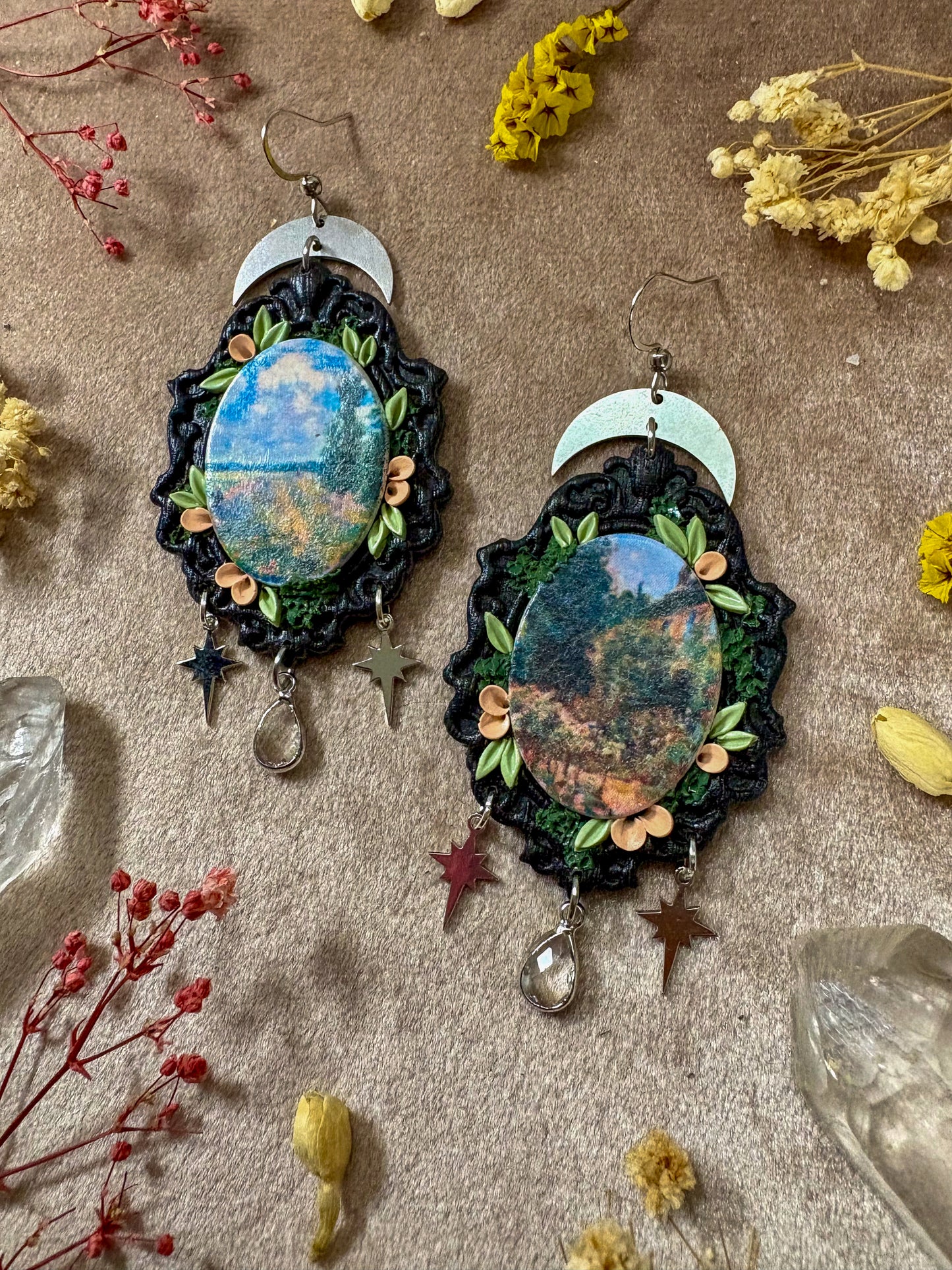 Monet's "Field of Poppies" and "Artist House at Giverny" Painting Earrings