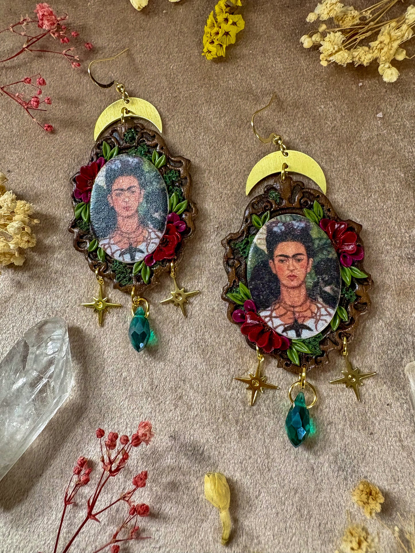 Frida's "Self Portrait with Thorn Necklace" Painting Earrings