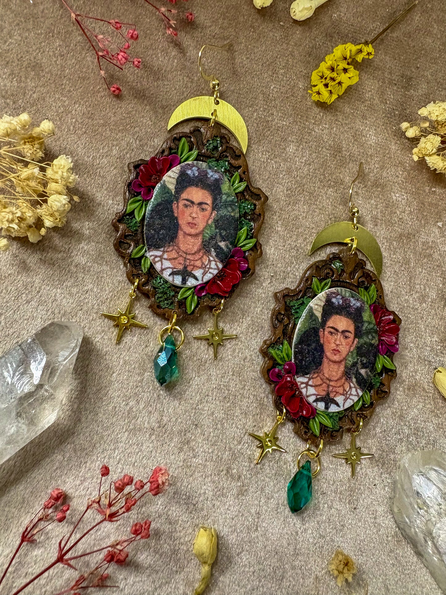 Frida's "Self Portrait with Thorn Necklace" Painting Earrings