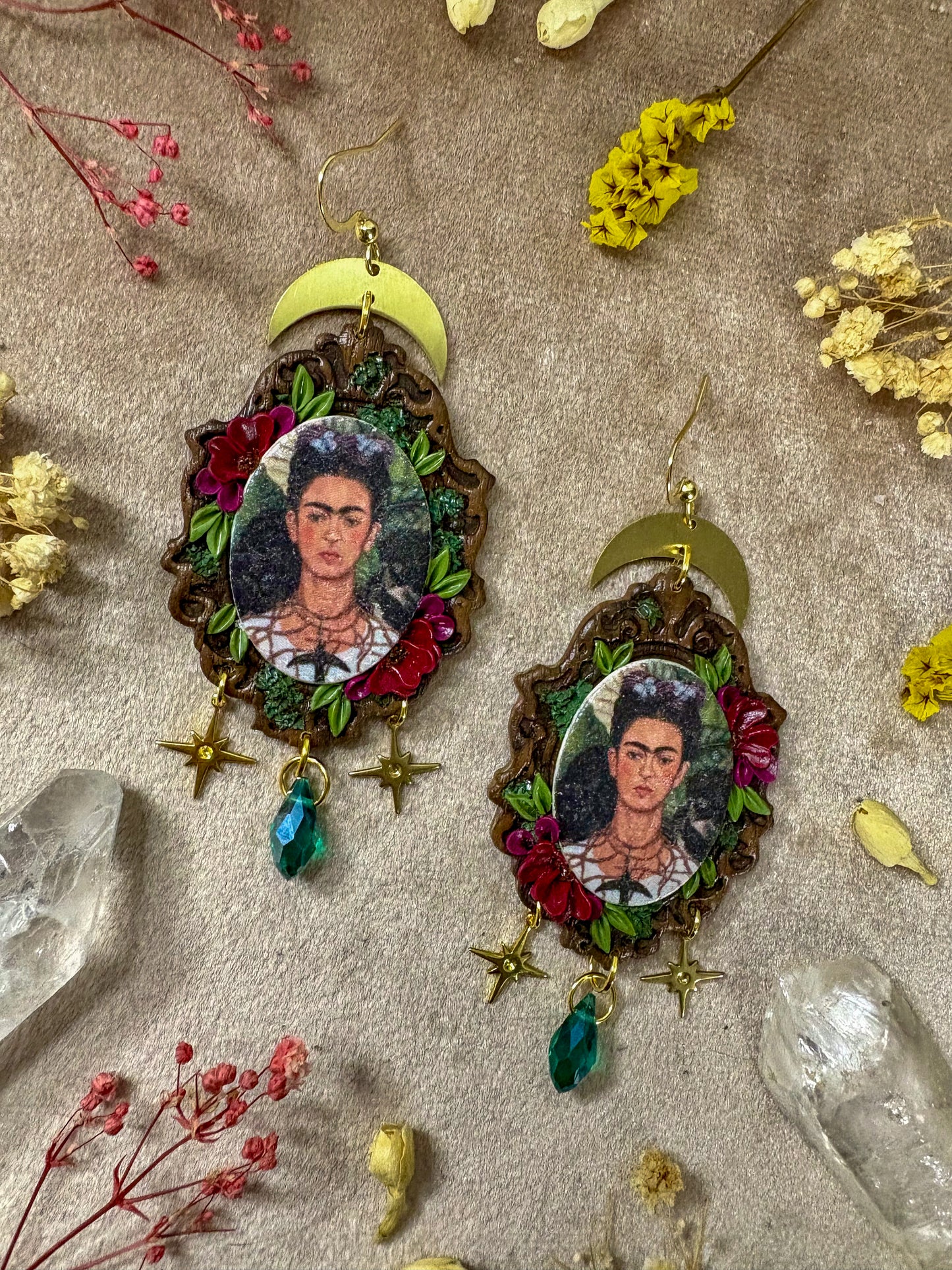 Frida's "Self Portrait with Thorn Necklace" Painting Earrings