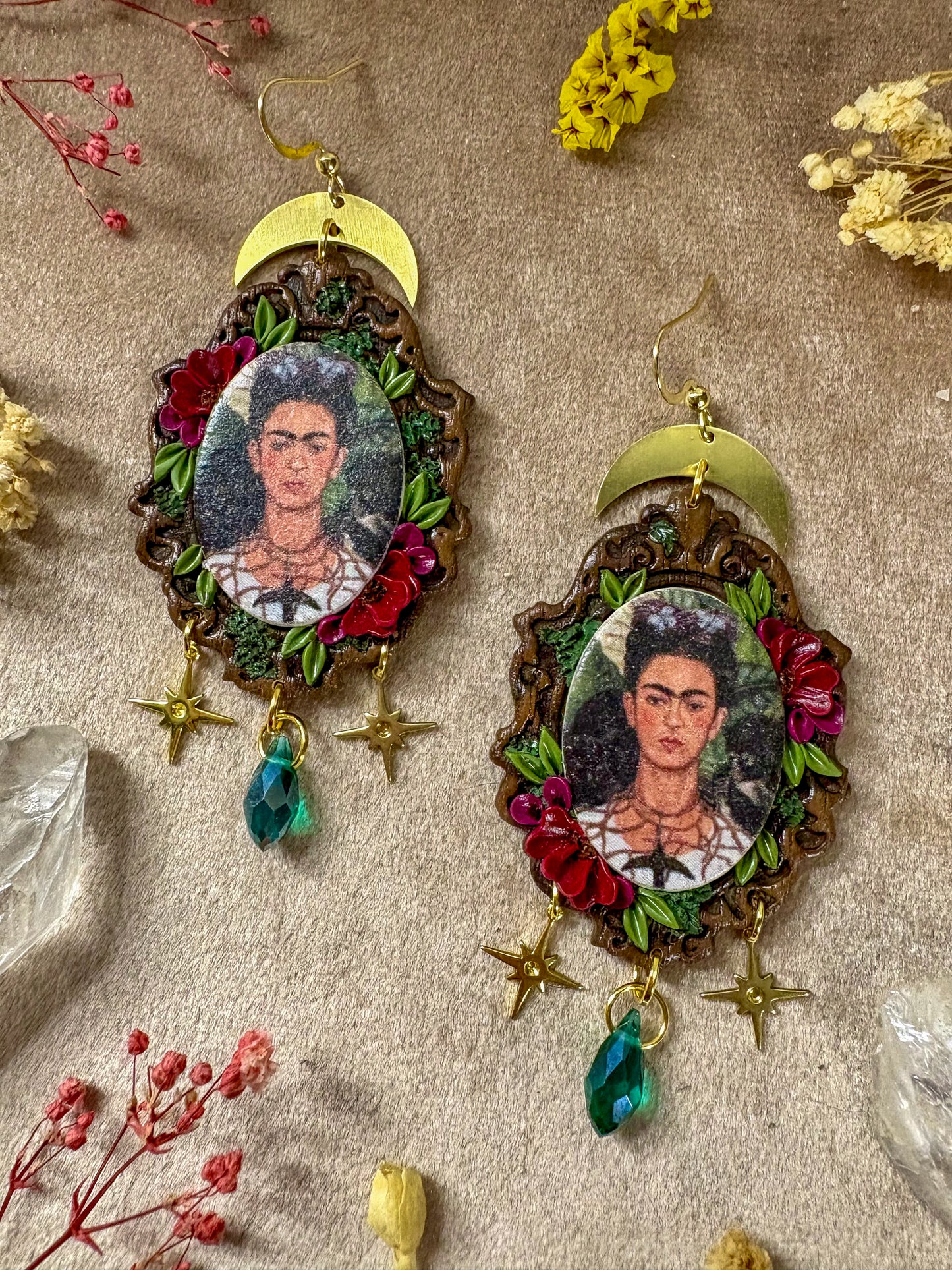 Frida's "Self Portrait with Thorn Necklace" Painting Earrings