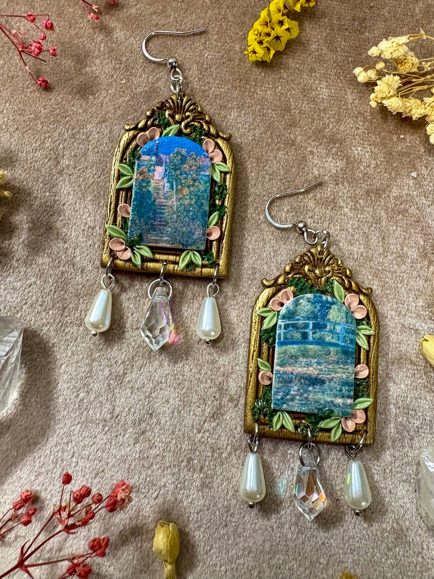 Monet's Bridge and Staircase Art Earrings