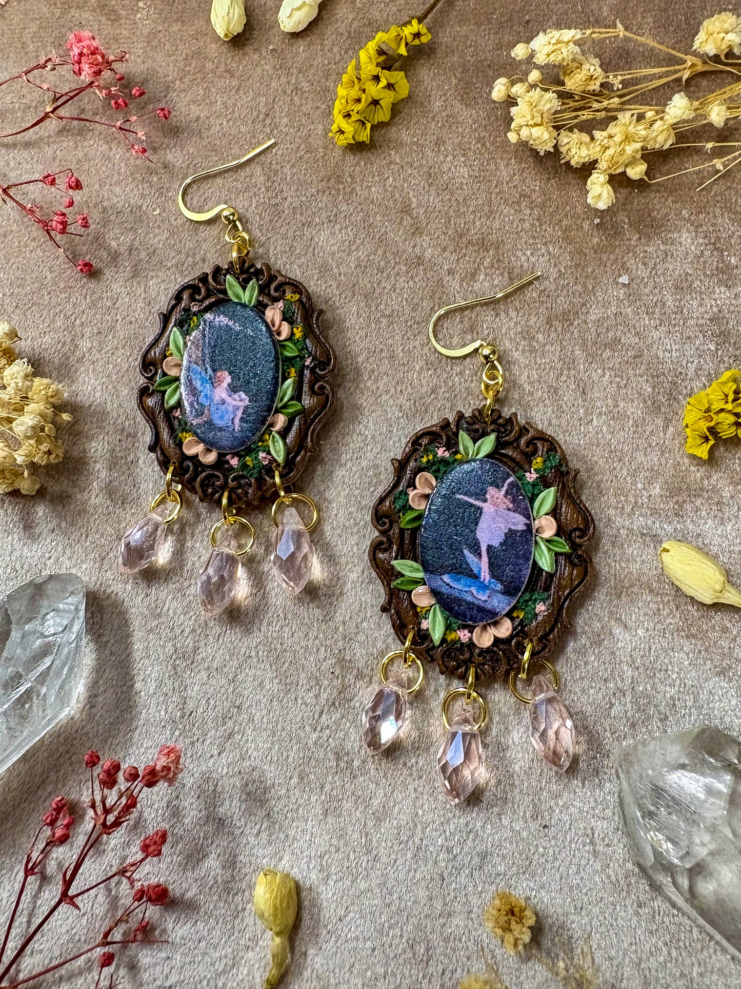 Blue Butterfly Fairy on Wood Fine Art Frame Earrings