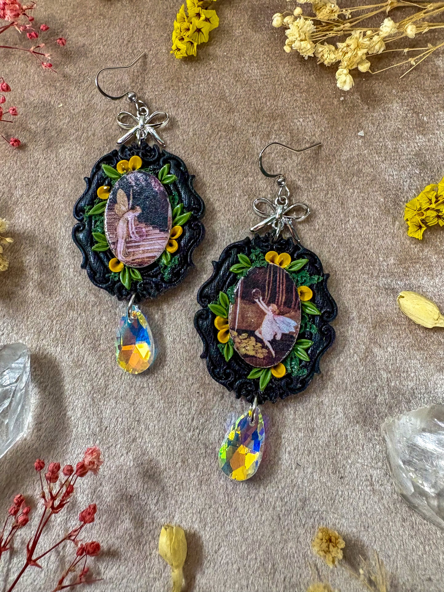 Yellow Butterfly Fairy Fine Art Frame Earrings
