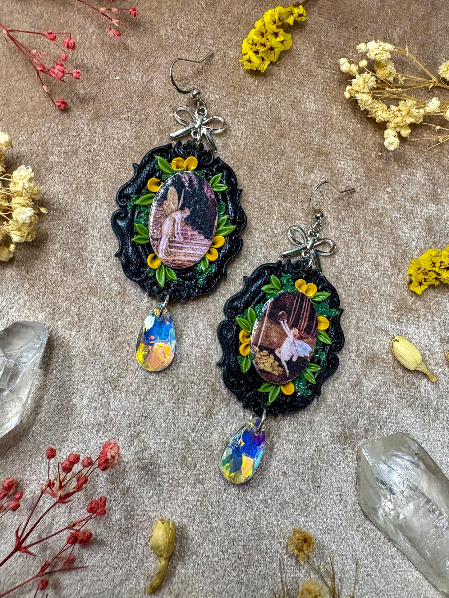 Yellow Butterfly Fairy Fine Art Frame Earrings