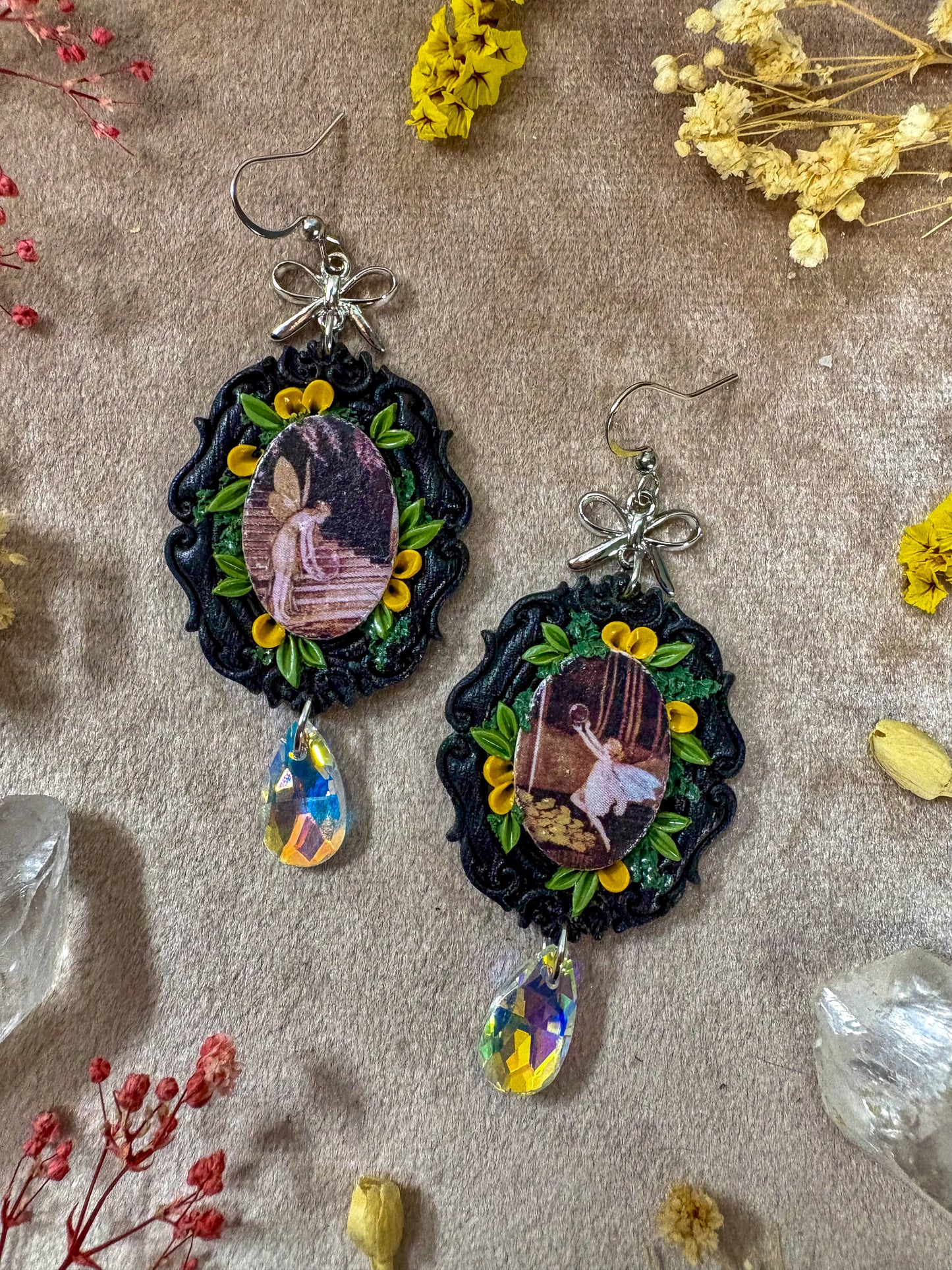 Yellow Butterfly Fairy Fine Art Frame Earrings