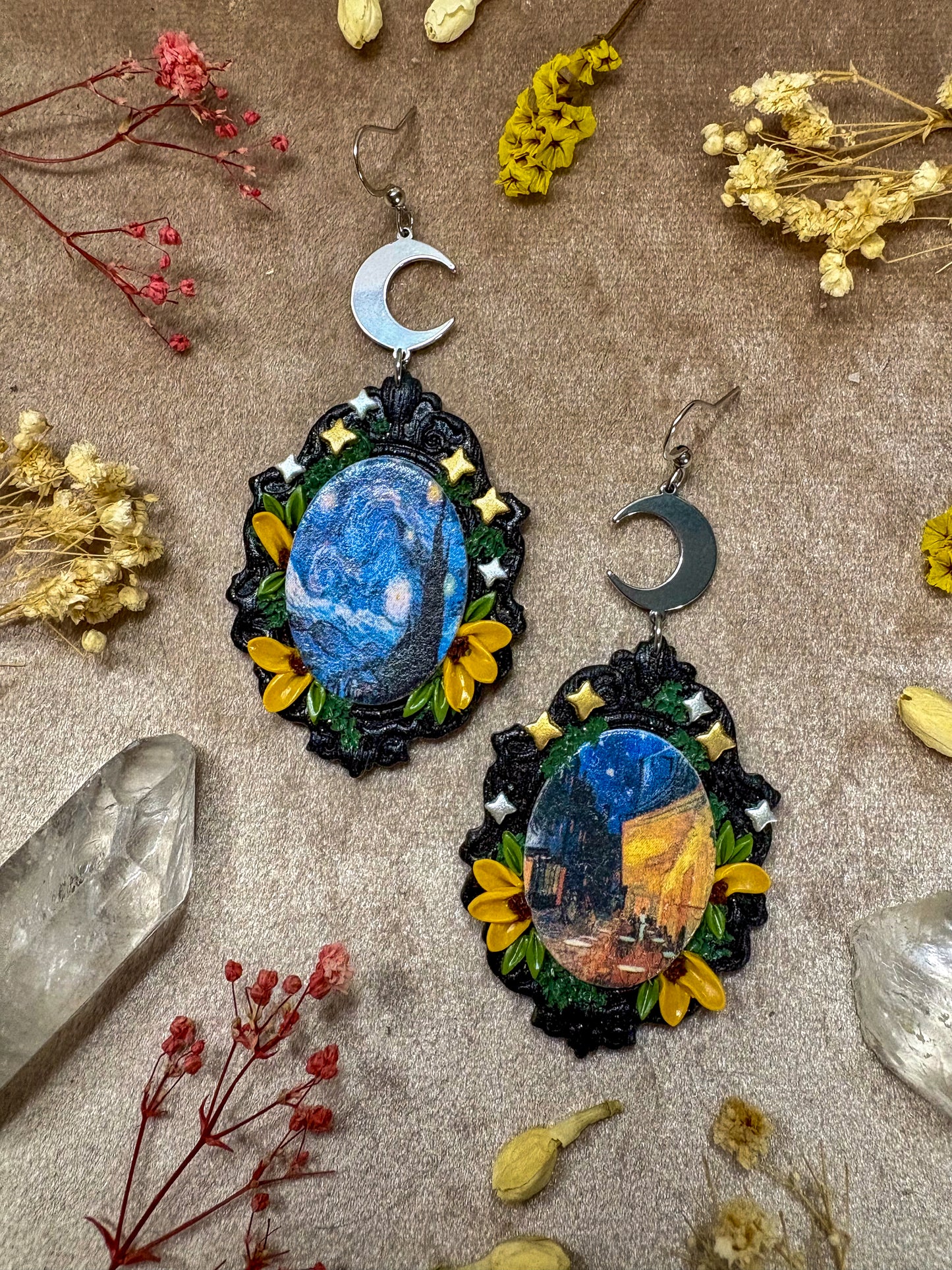 Van Gogh's "Starry Night" and "Cafe Terrace at Night" Painting Earrings