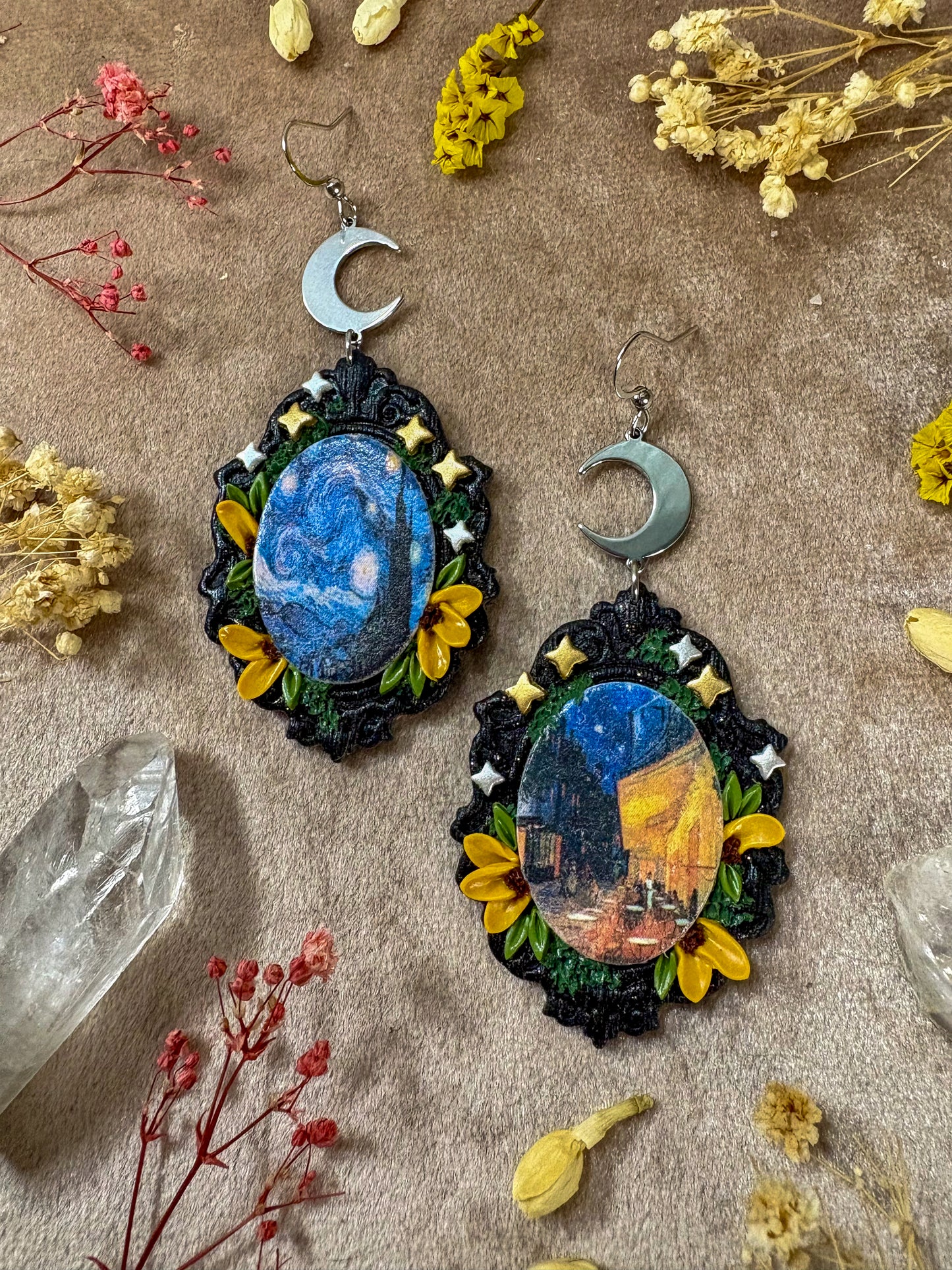 Van Gogh's "Starry Night" and "Cafe Terrace at Night" Painting Earrings