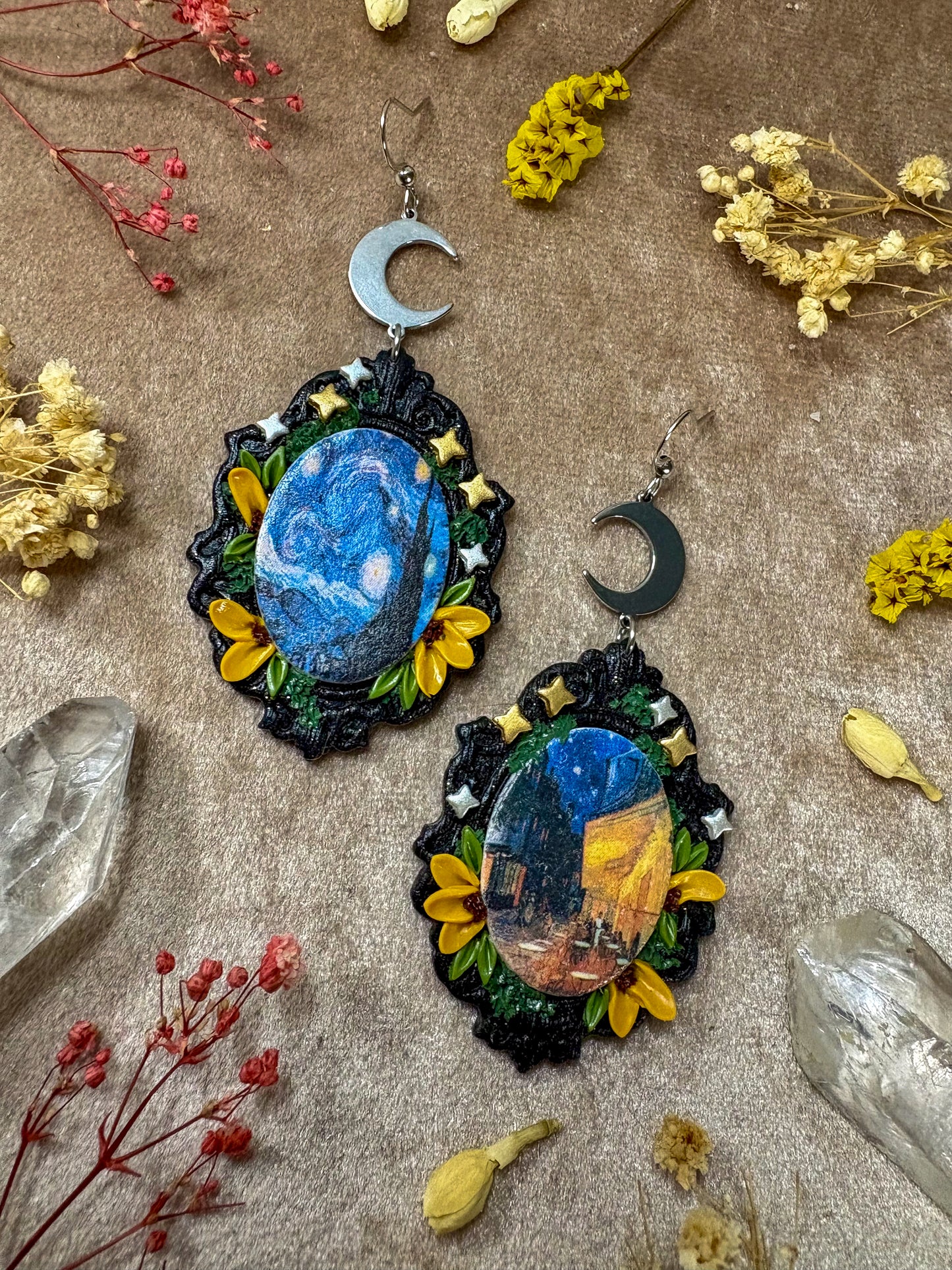 Van Gogh's "Starry Night" and "Cafe Terrace at Night" Painting Earrings