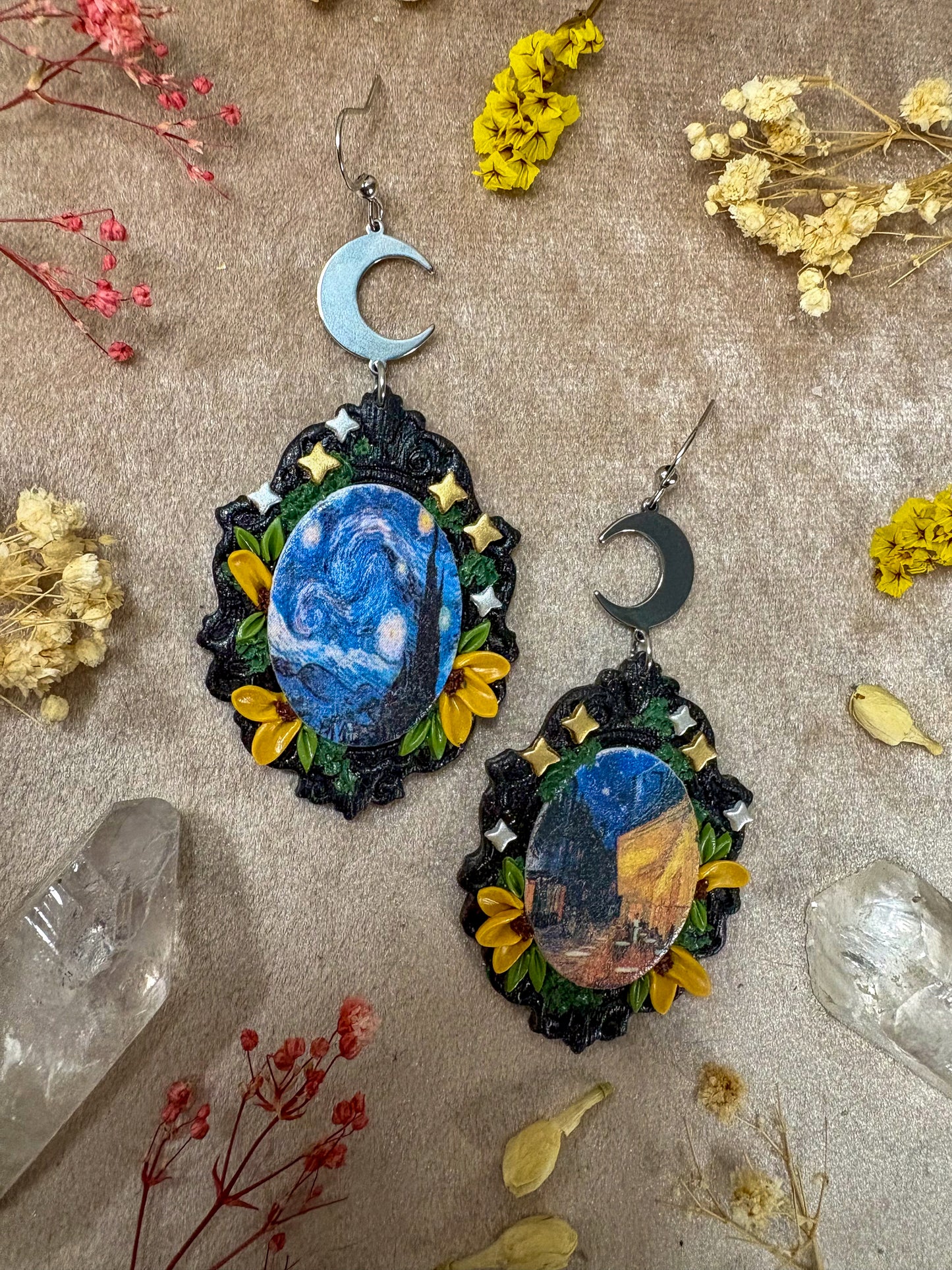 Van Gogh's "Starry Night" and "Cafe Terrace at Night" Painting Earrings