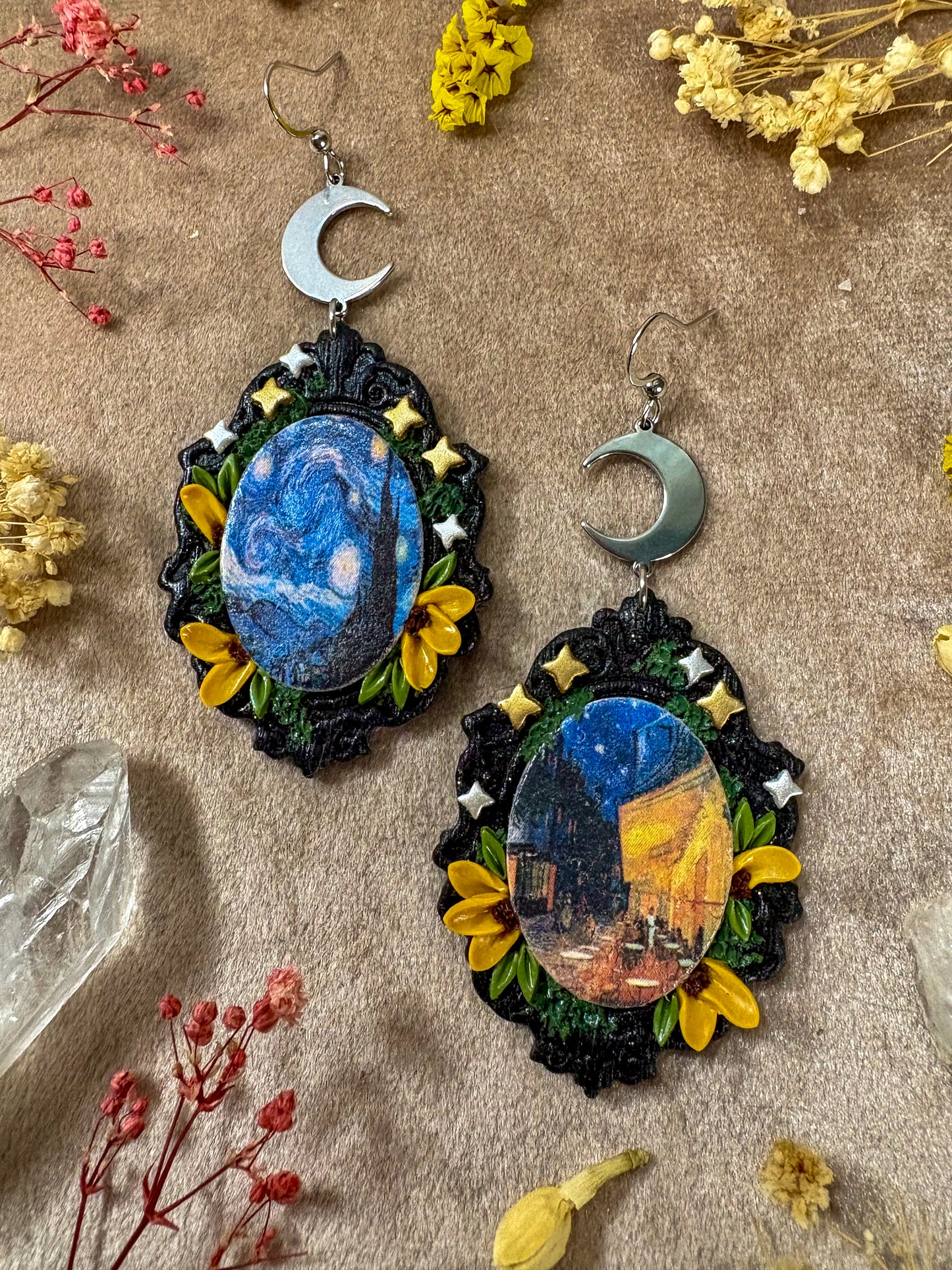 Van Gogh's "Starry Night" and "Cafe Terrace at Night" Painting Earrings