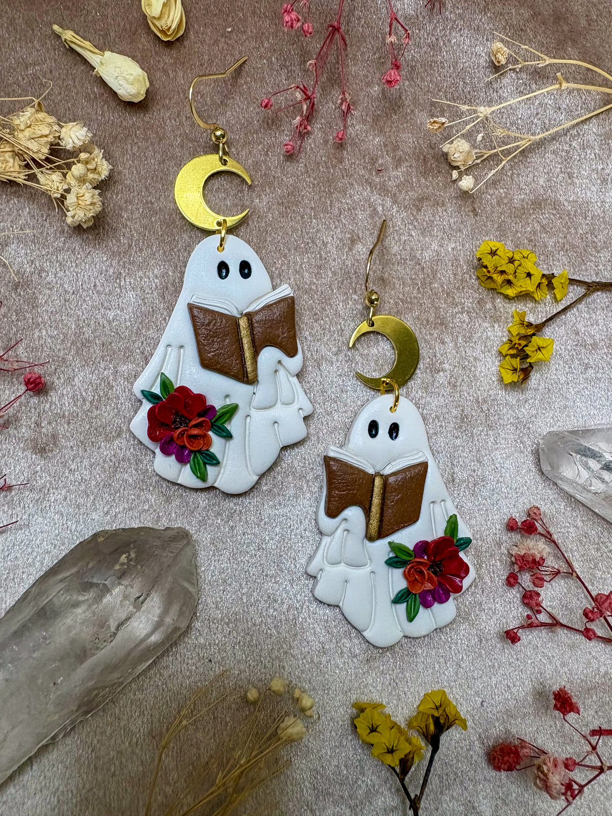 Floral Reading Ghost Earrings