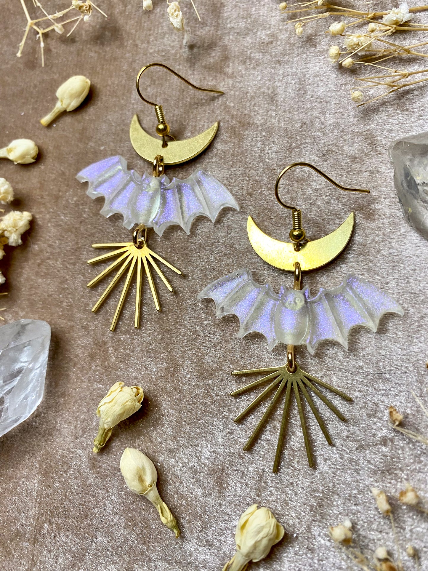 Small Iridescent Bat Earrings