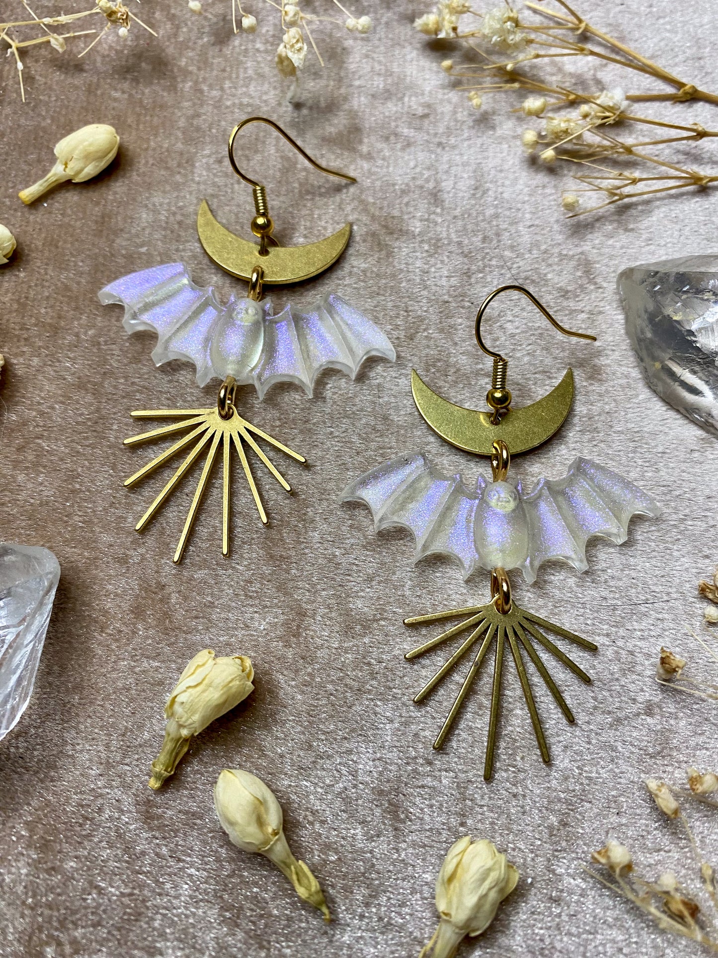 Small Iridescent Bat Earrings