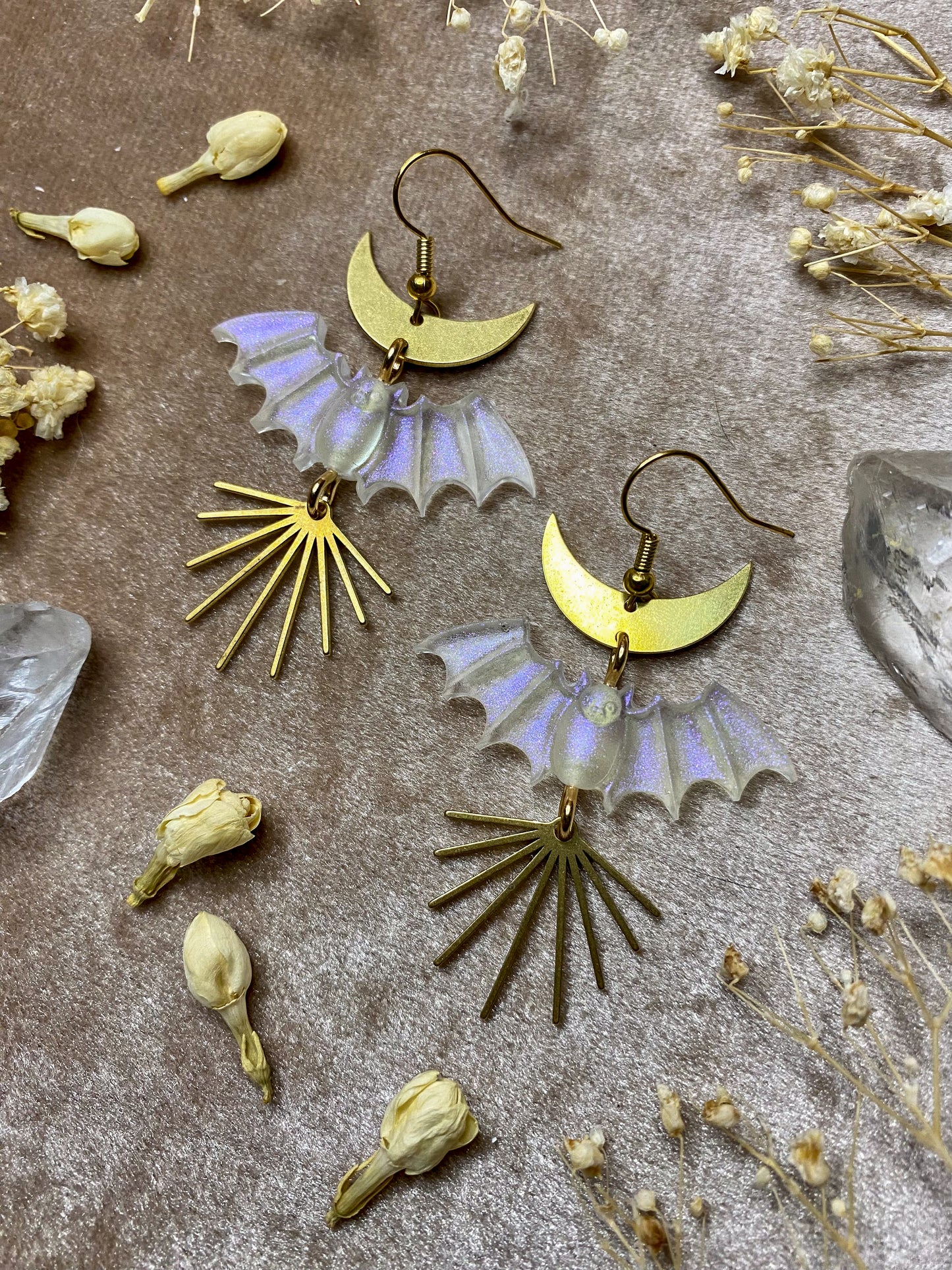 Small Iridescent Bat Earrings