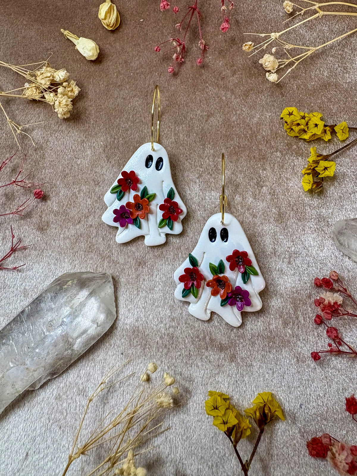 Floral Ghost Hoop Earrings