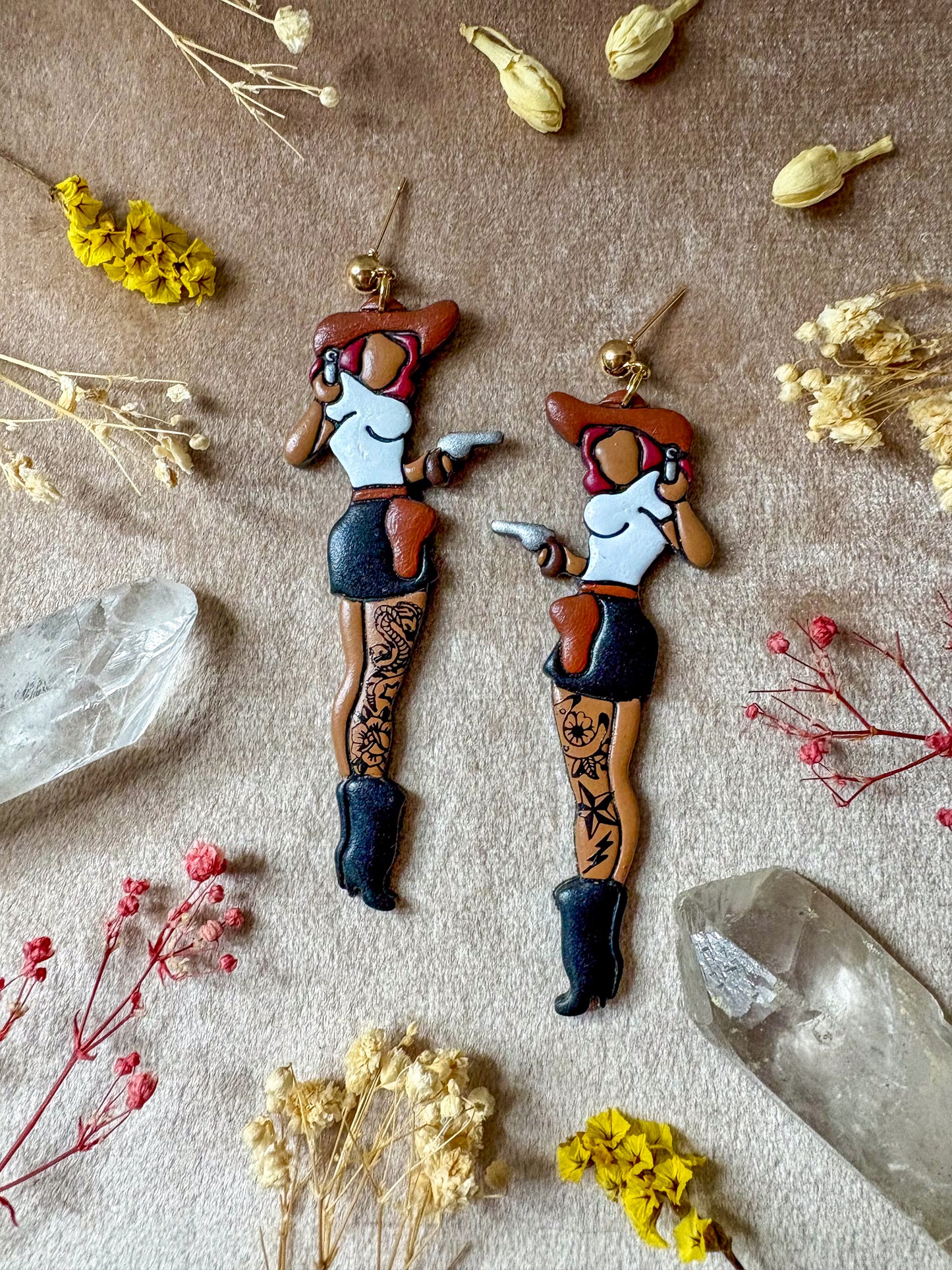 Cowgirl Tattooed Lady Earrings