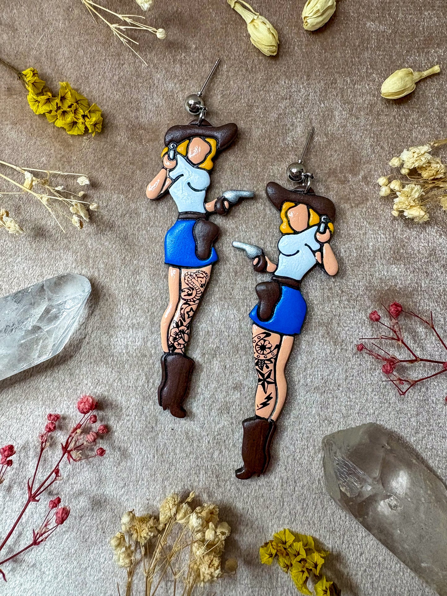 Cowgirl Tattooed Lady Earrings