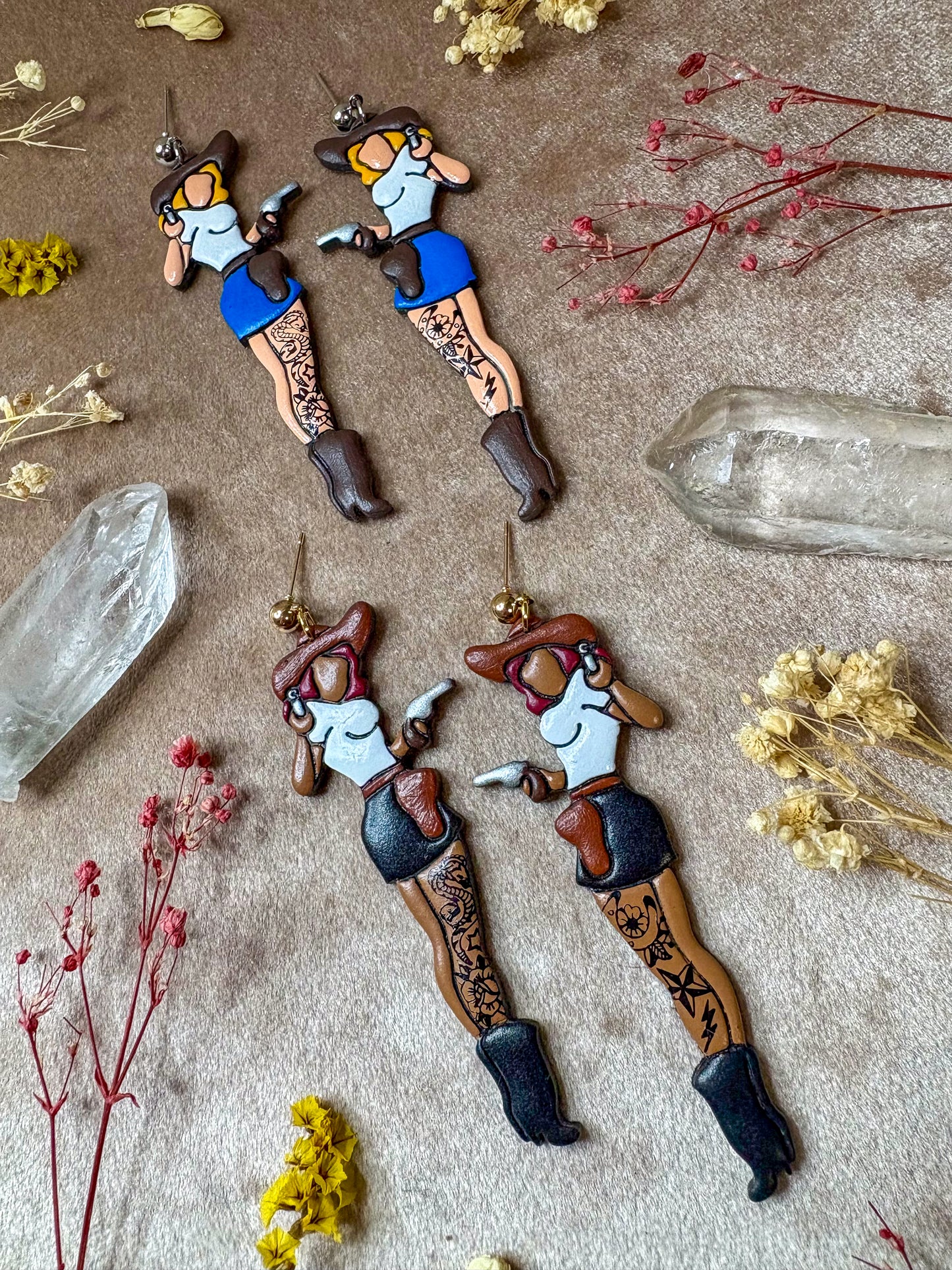 Cowgirl Tattooed Lady Earrings