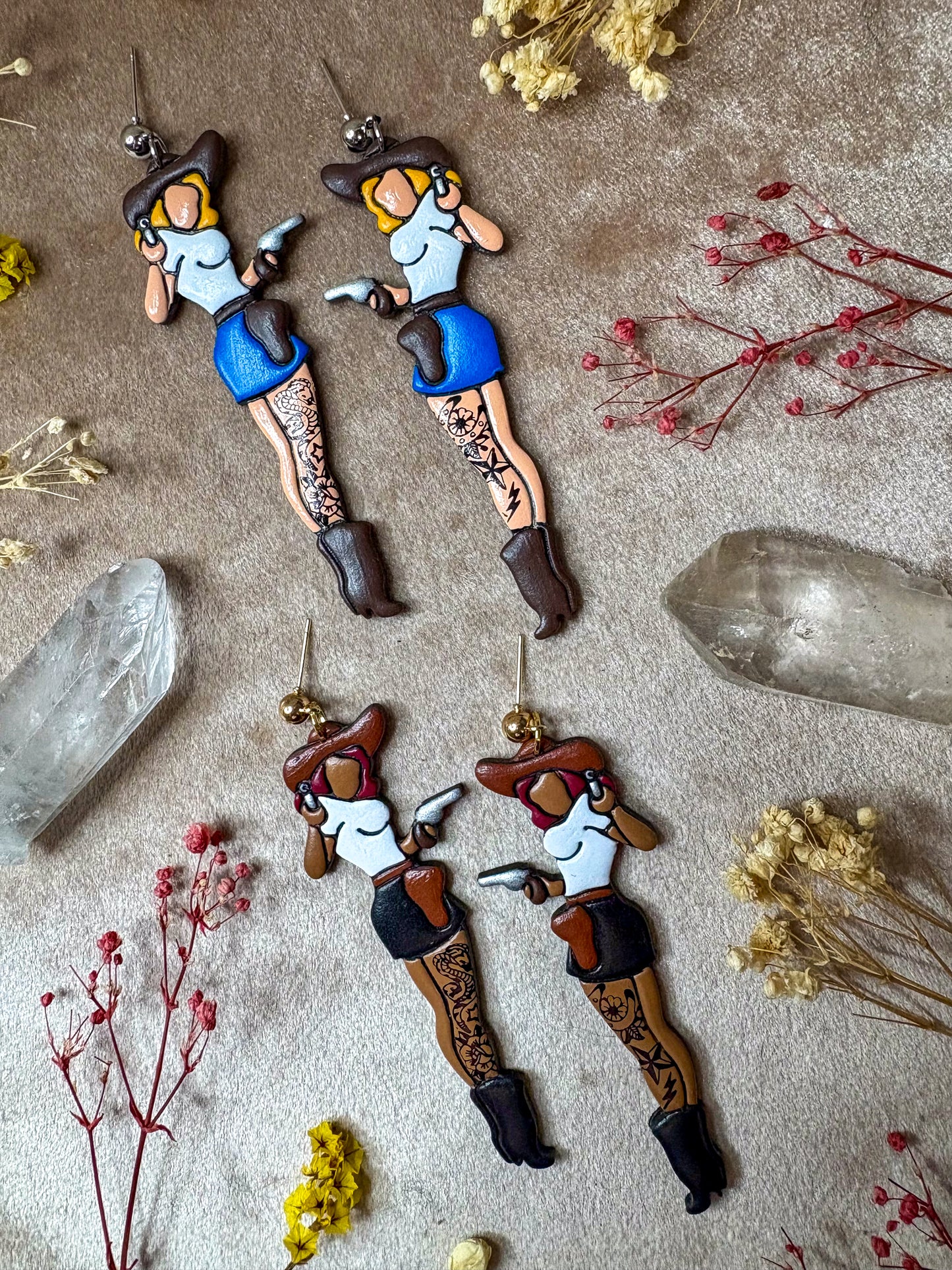 Cowgirl Tattooed Lady Earrings