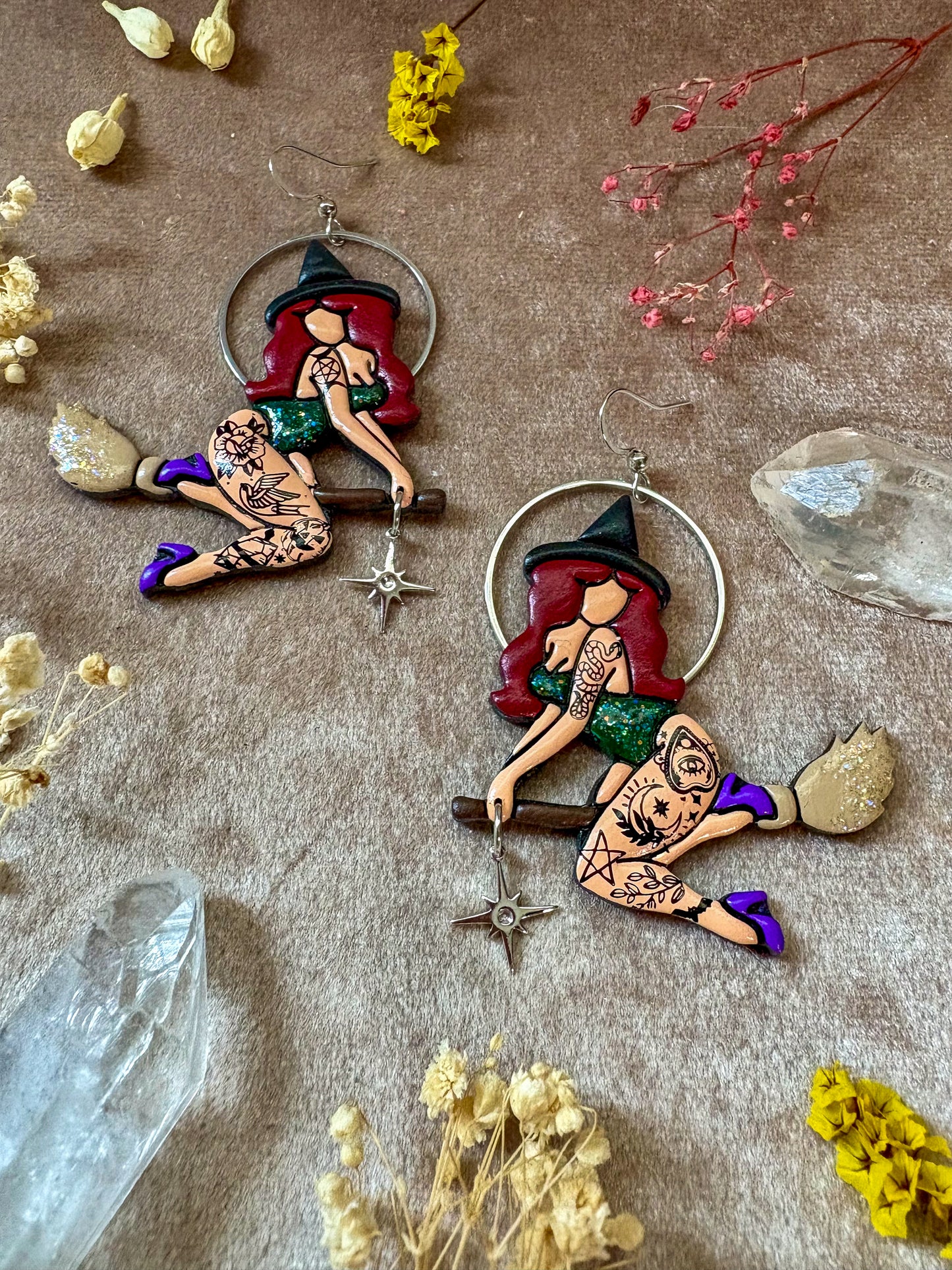 Forest Green Witch Earrings