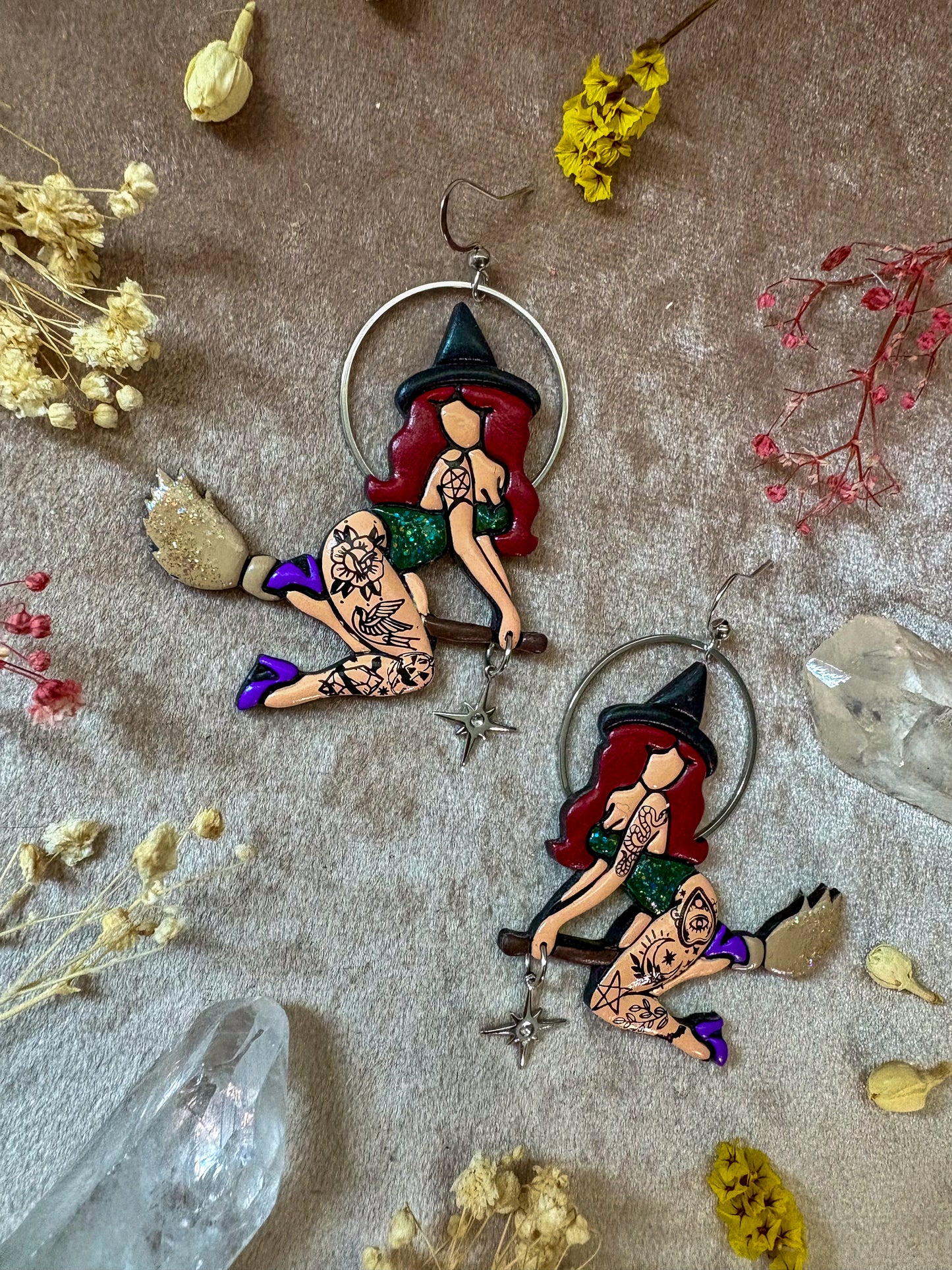 Forest Green Witch Earrings
