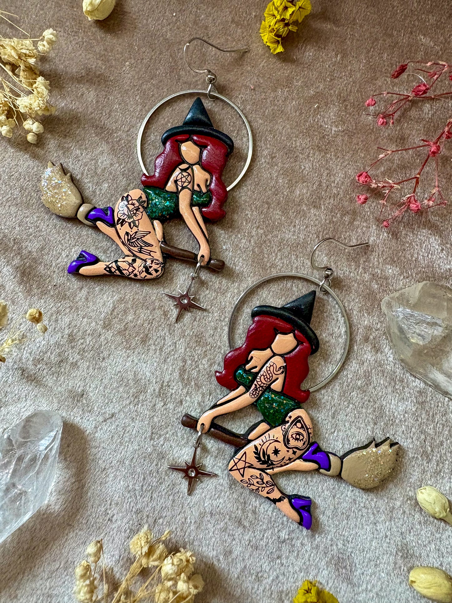 Forest Green Witch Earrings