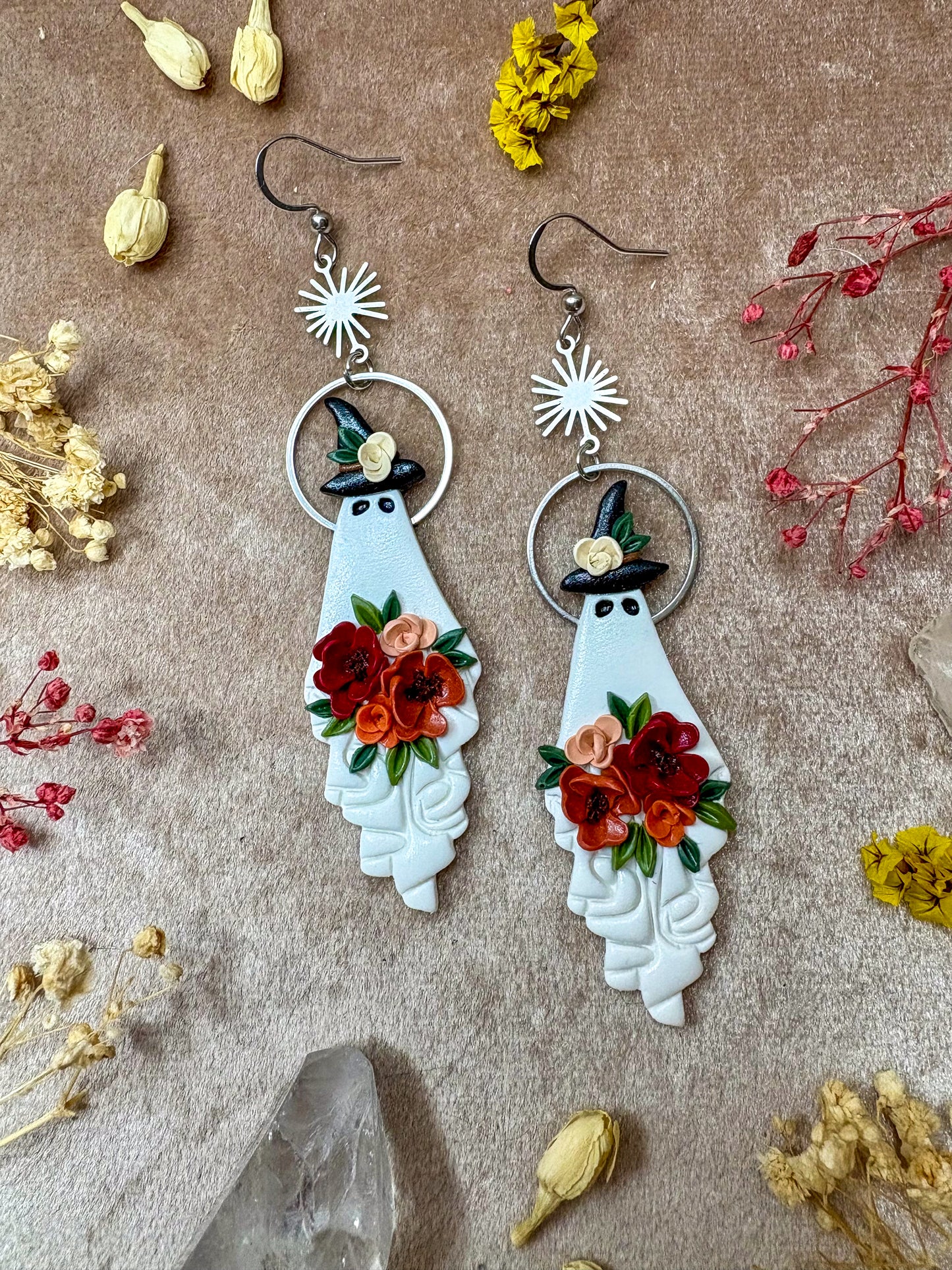 Witchy Ghost with Bouquet Earrings