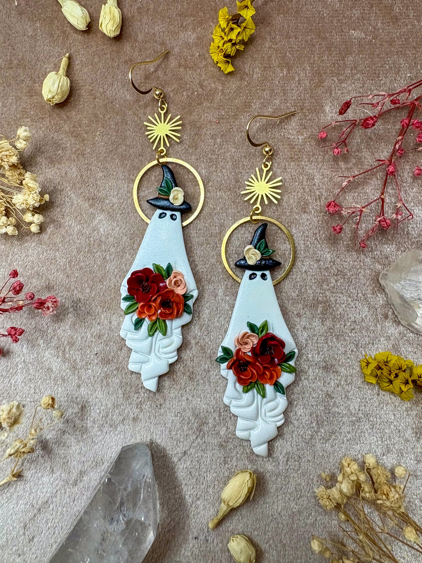 Witchy Ghost with Bouquet Earrings