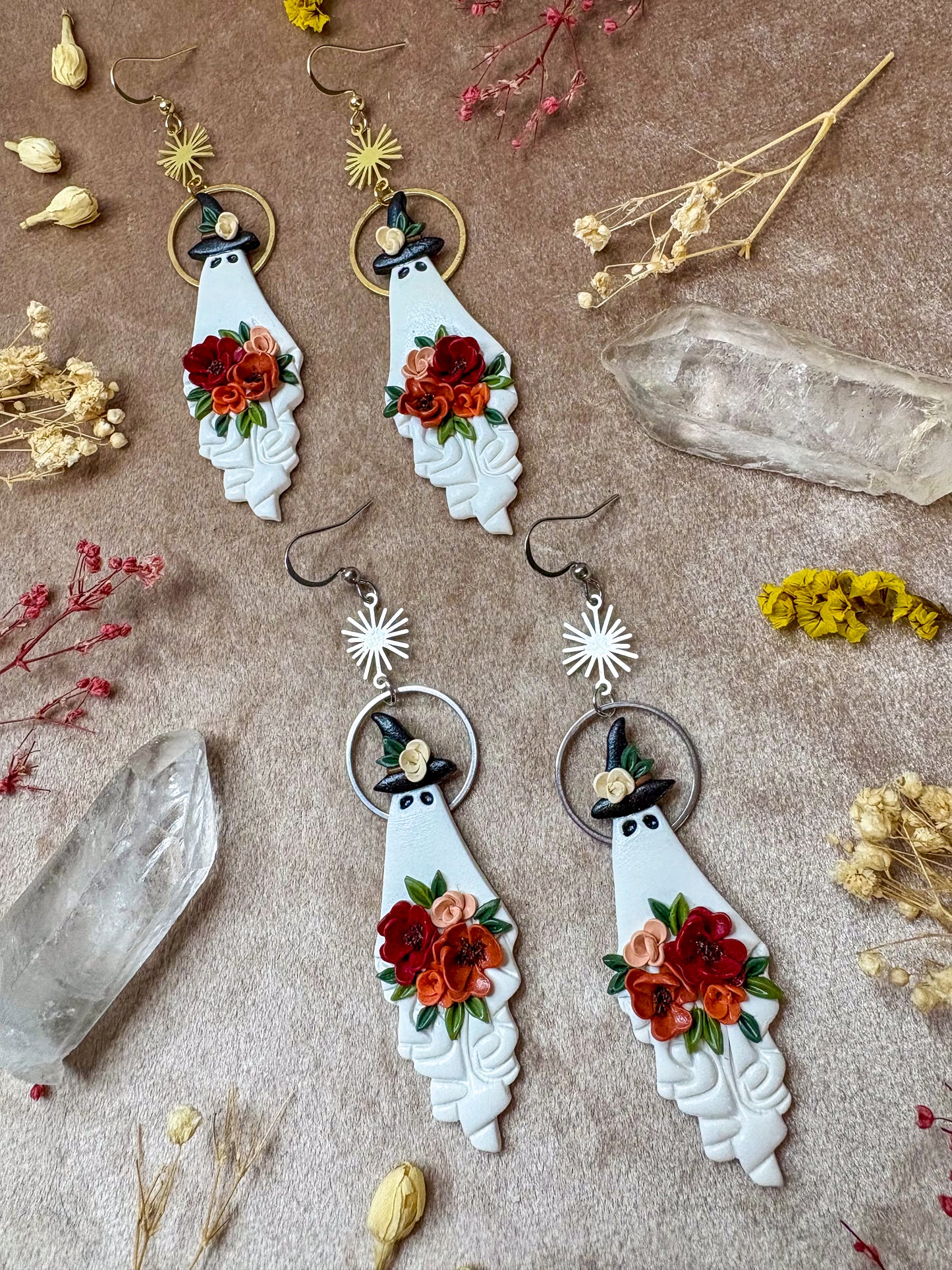 Witchy Ghost with Bouquet Earrings