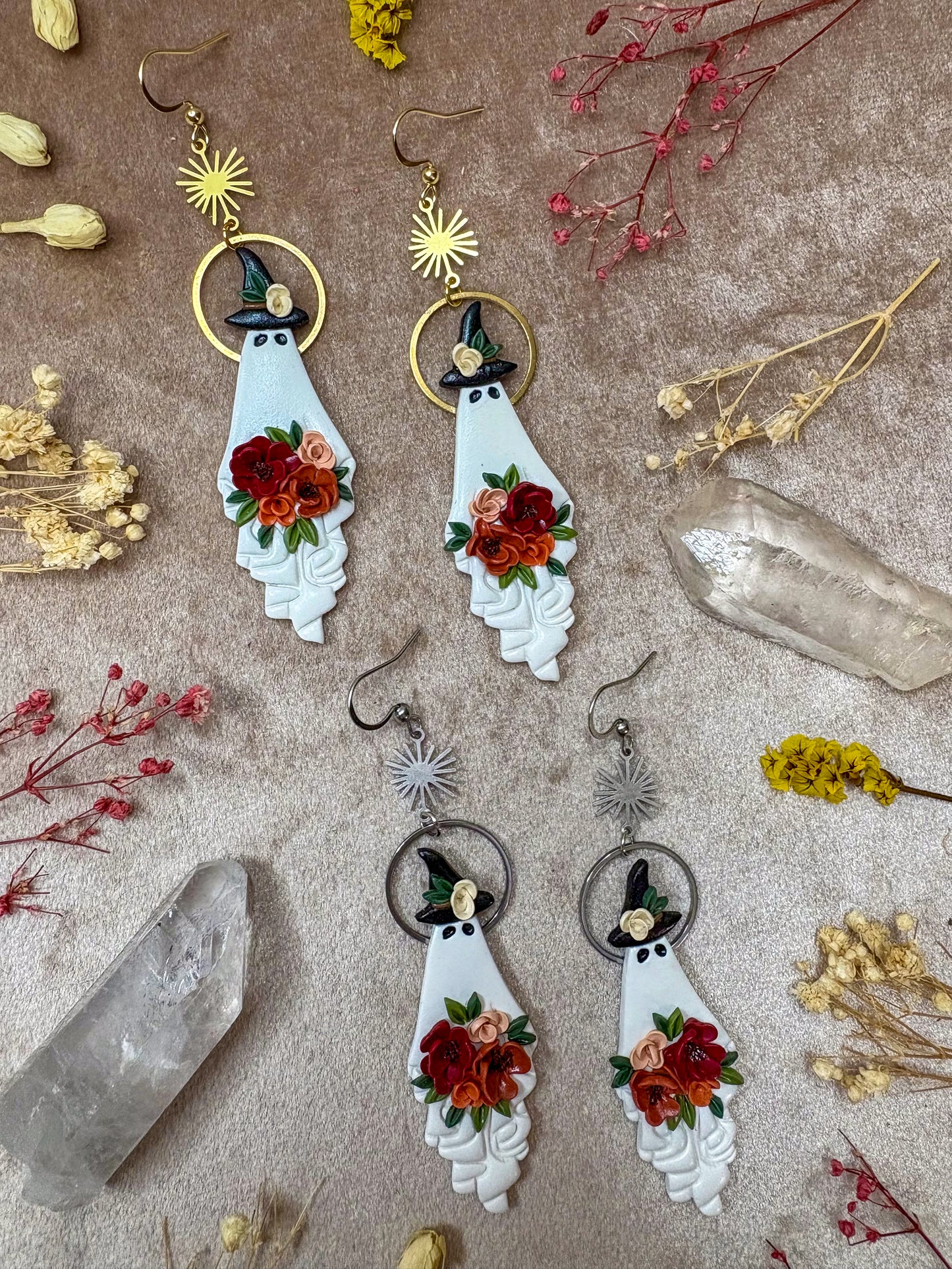 Witchy Ghost with Bouquet Earrings