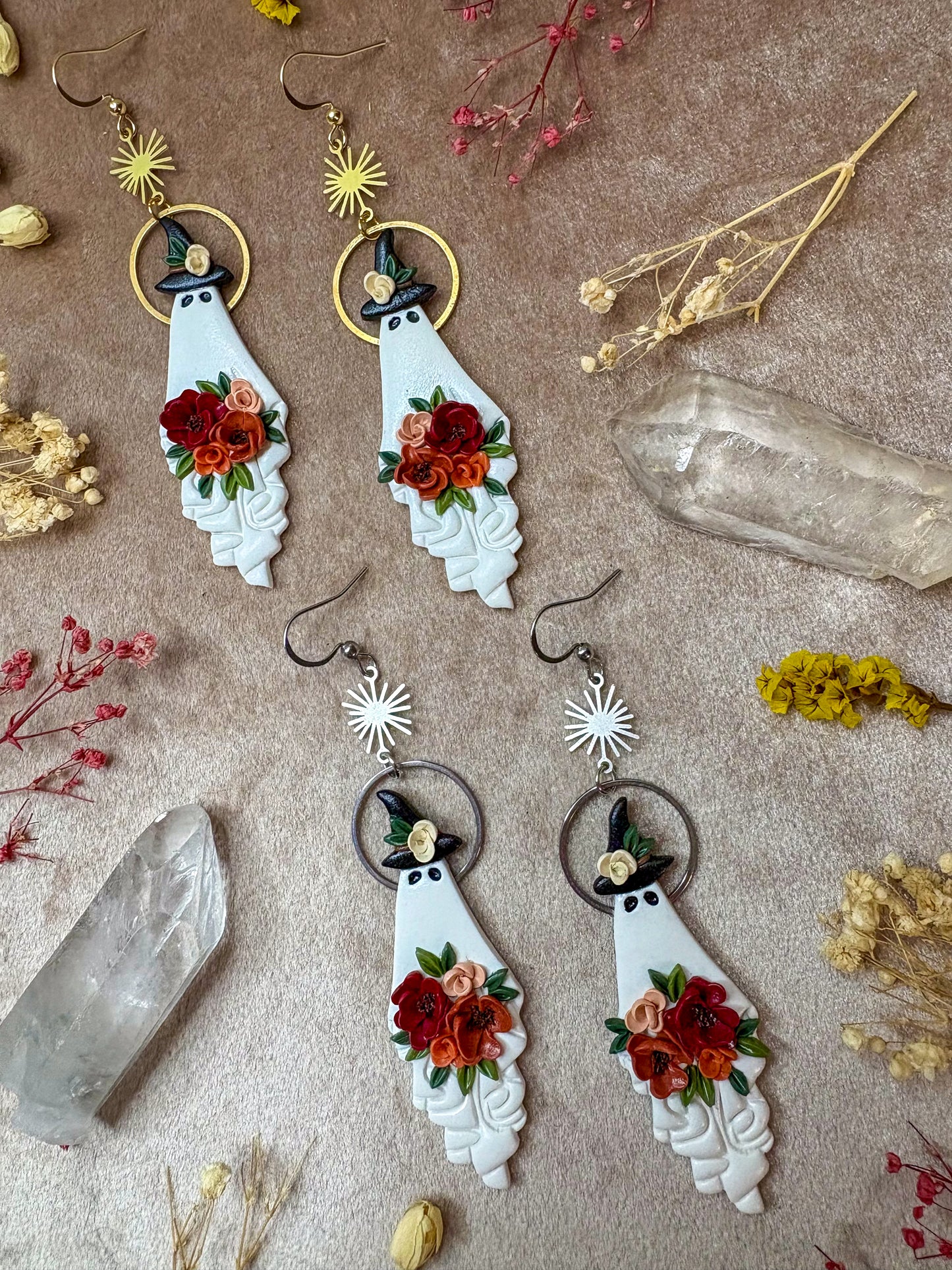 Witchy Ghost with Bouquet Earrings