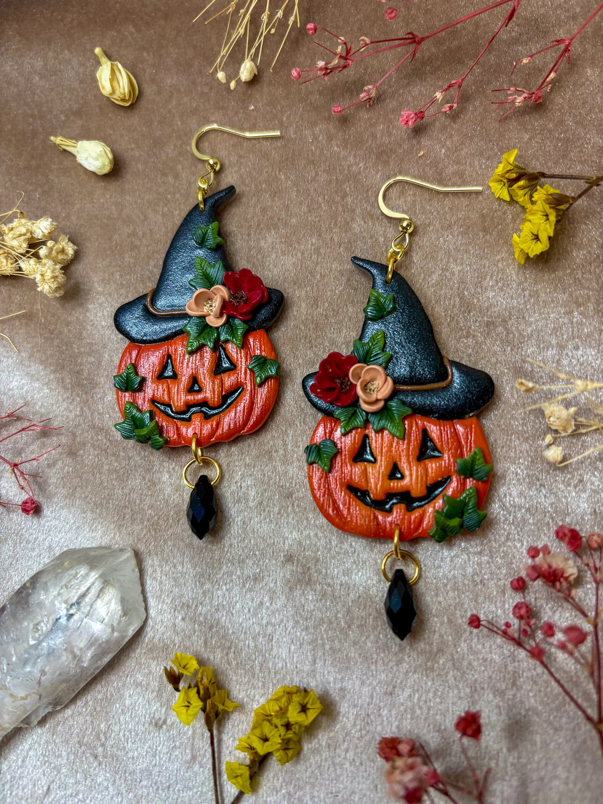 Pumpkin with a Witch Hat Earrings