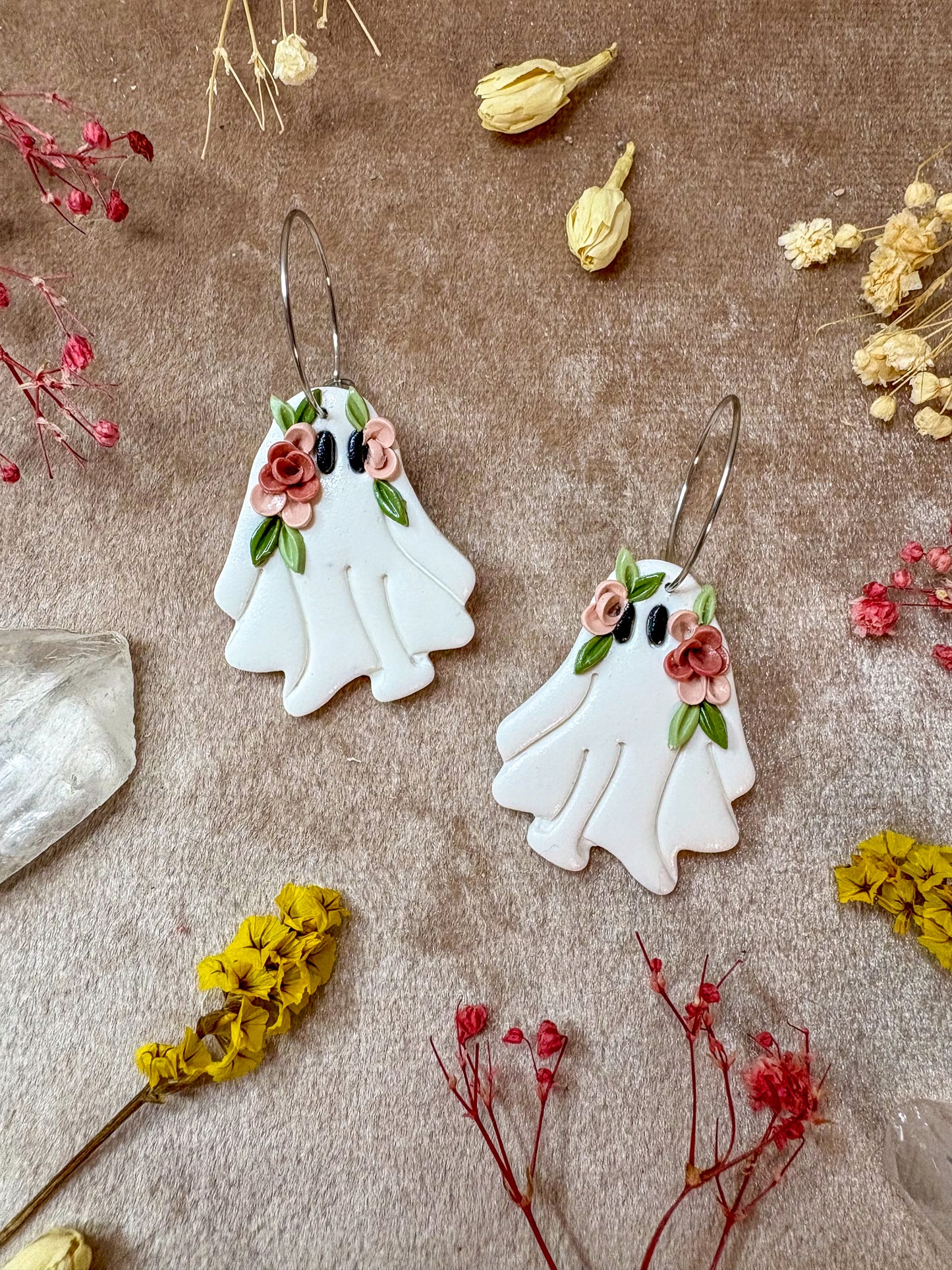 Floral Ghost Hoop Earrings