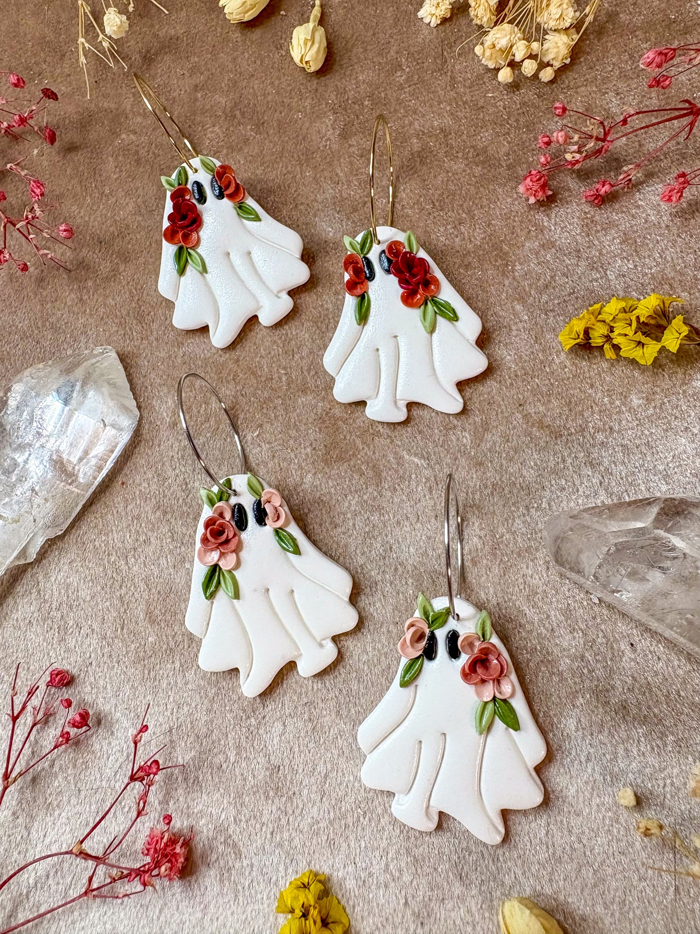 Floral Ghost Hoop Earrings