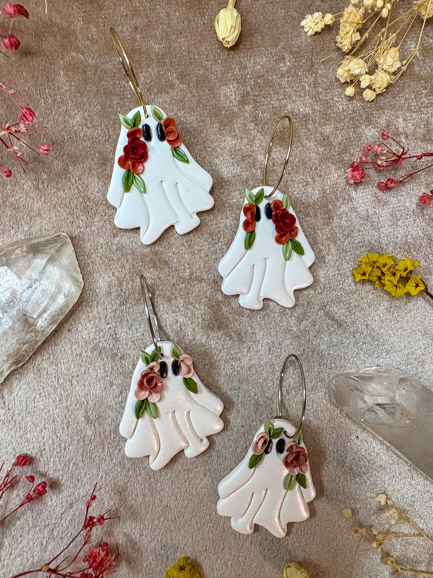 Floral Ghost Hoop Earrings
