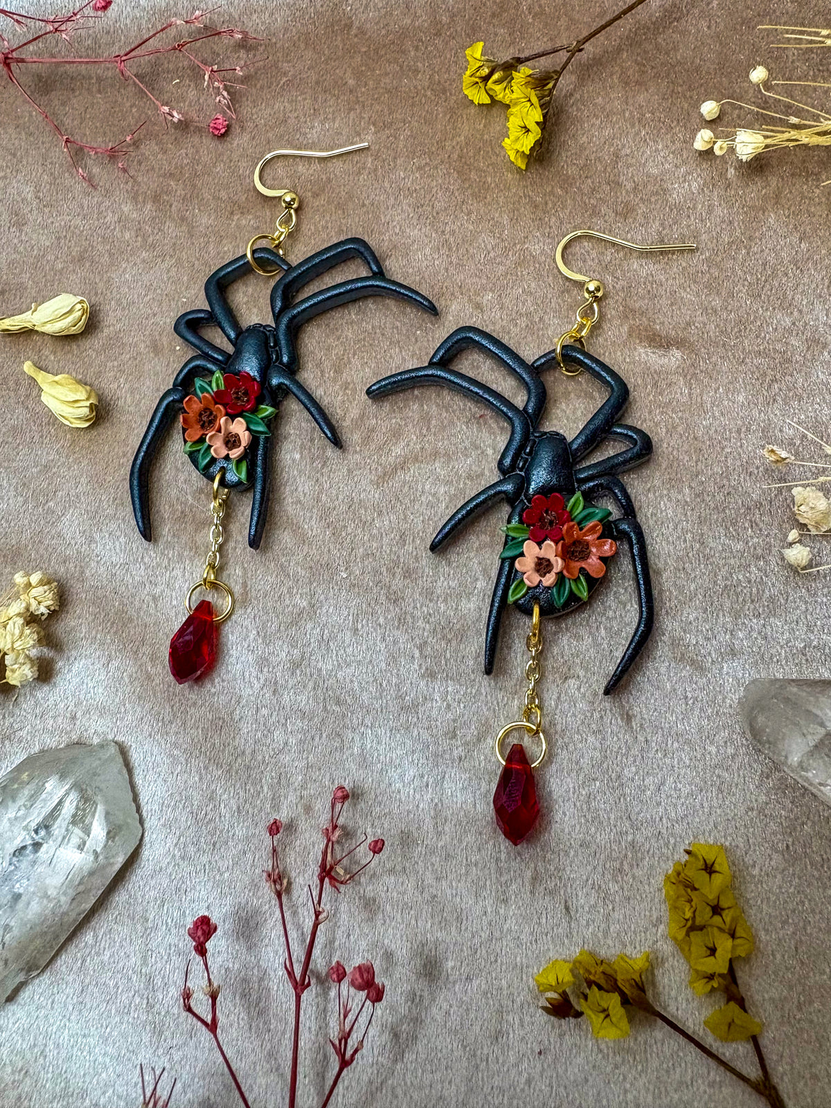 Floral Spider Earrings