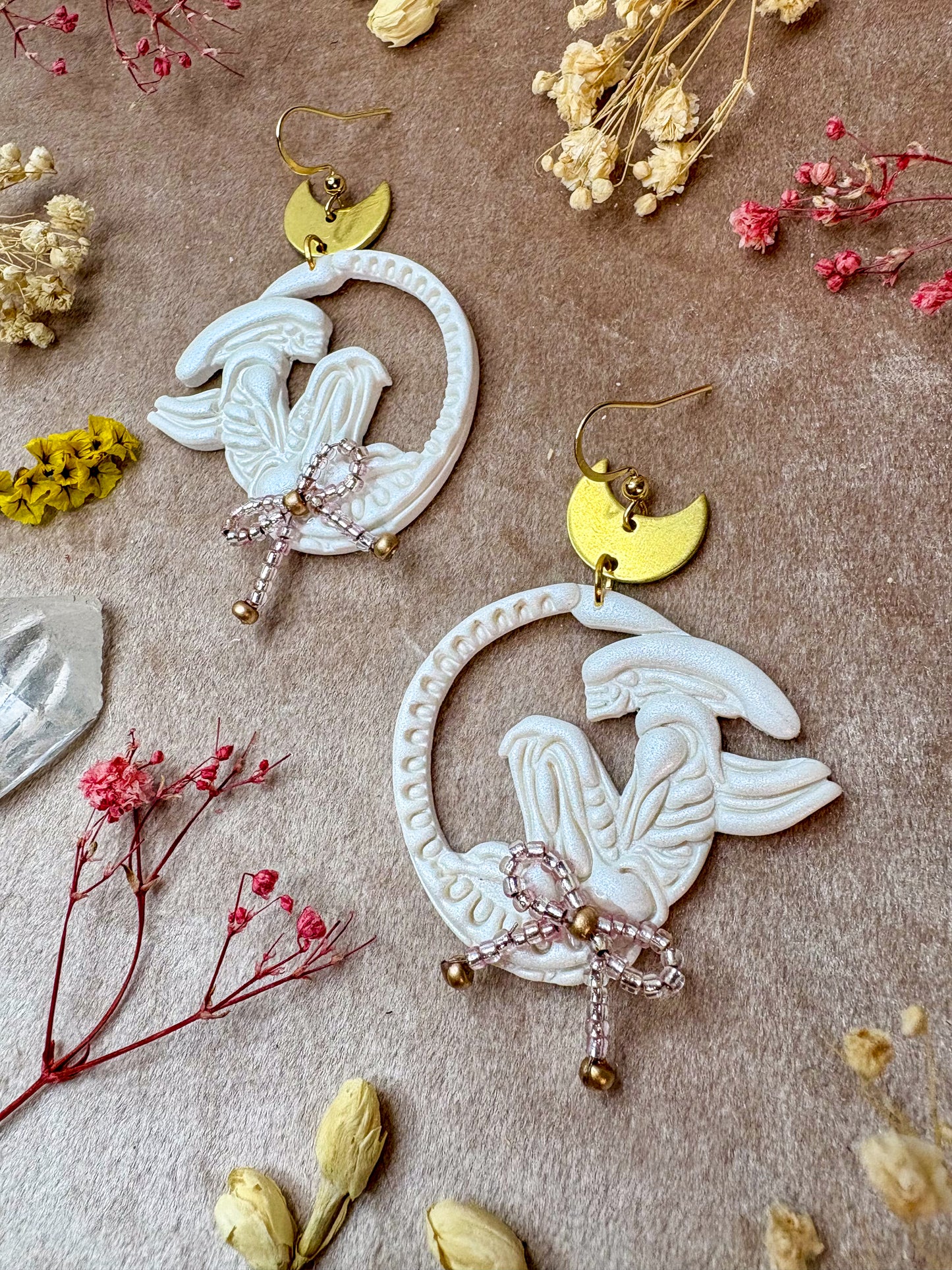 White Xenomorph Earrings