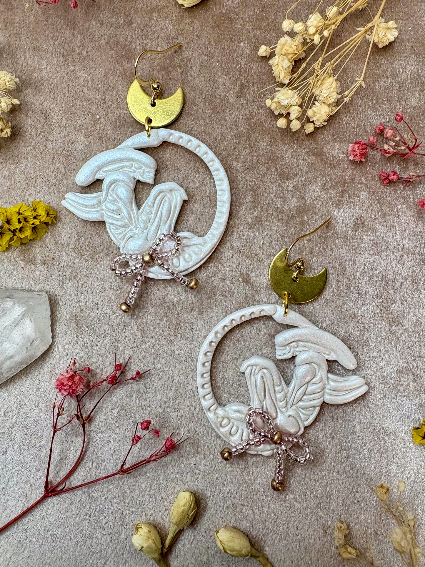 White Xenomorph Earrings